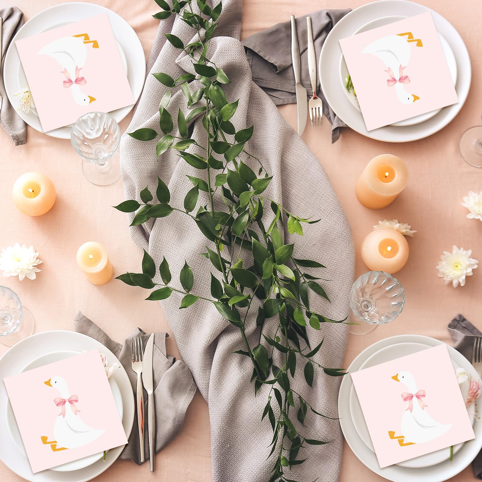 FYSUIMU 50 servilletas de papel de ganso tonto con lazo rosa, servilletas desechables para almuerzo, cena, para cumpleaños, baby shower, fiesta, suministros de mesa