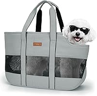 Lekereise Dog Purse Carrier for Small Dogs & Cats - Stylish Tote Bag with Harness Clip, Breathable Mesh, Large Space (Gray)