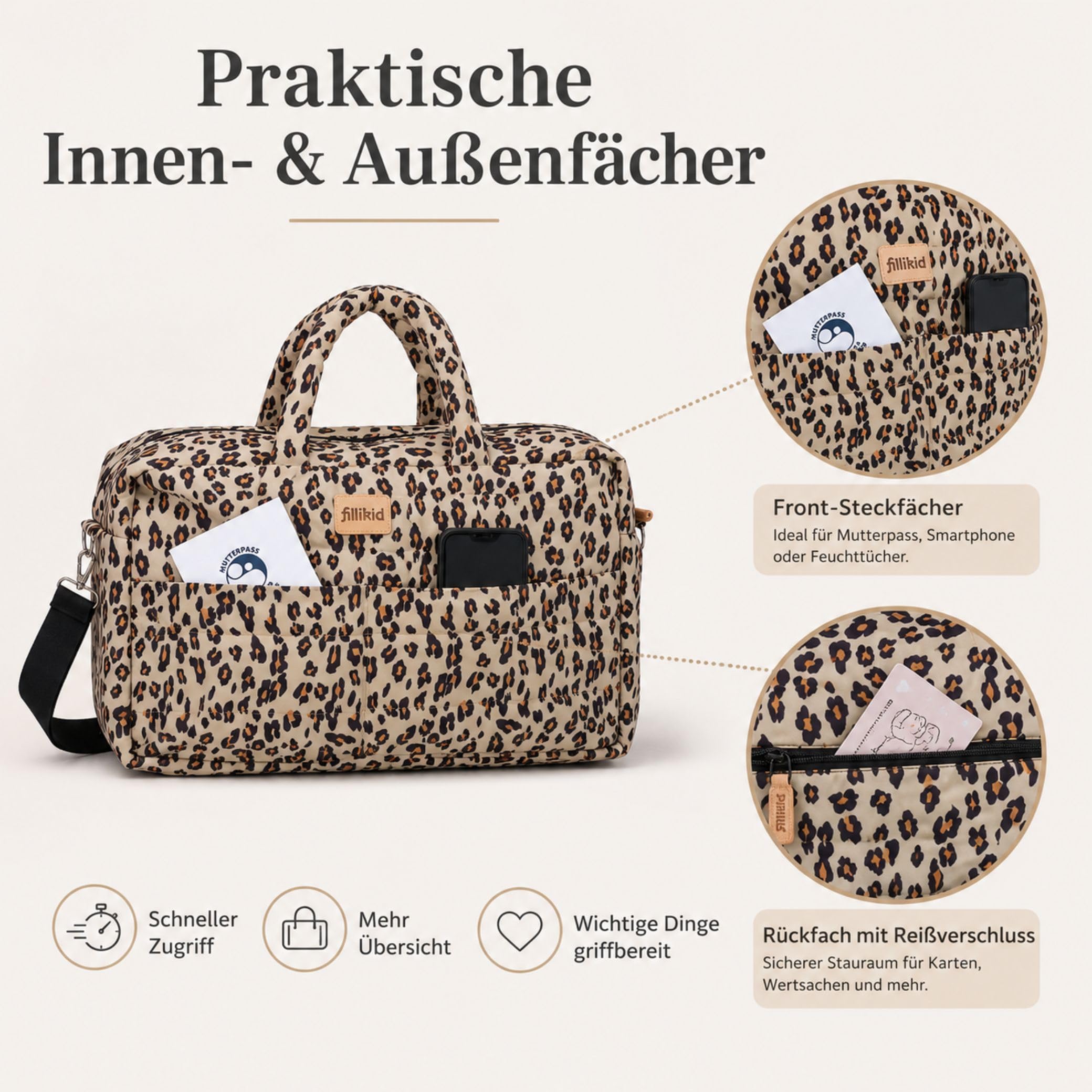Fillikid Wickeltasche Toulouse Exklusiv | Inkl. Wickelauflage | Große Windeltasche mit Schultergurt & Tragegriffen, Viele Fächer | Stylische Mama Tasche für Unterwegs | Inkl. Wickelauflage, Schultergurt & Tragegriffe, Viele Fächer, Große Windeltasche