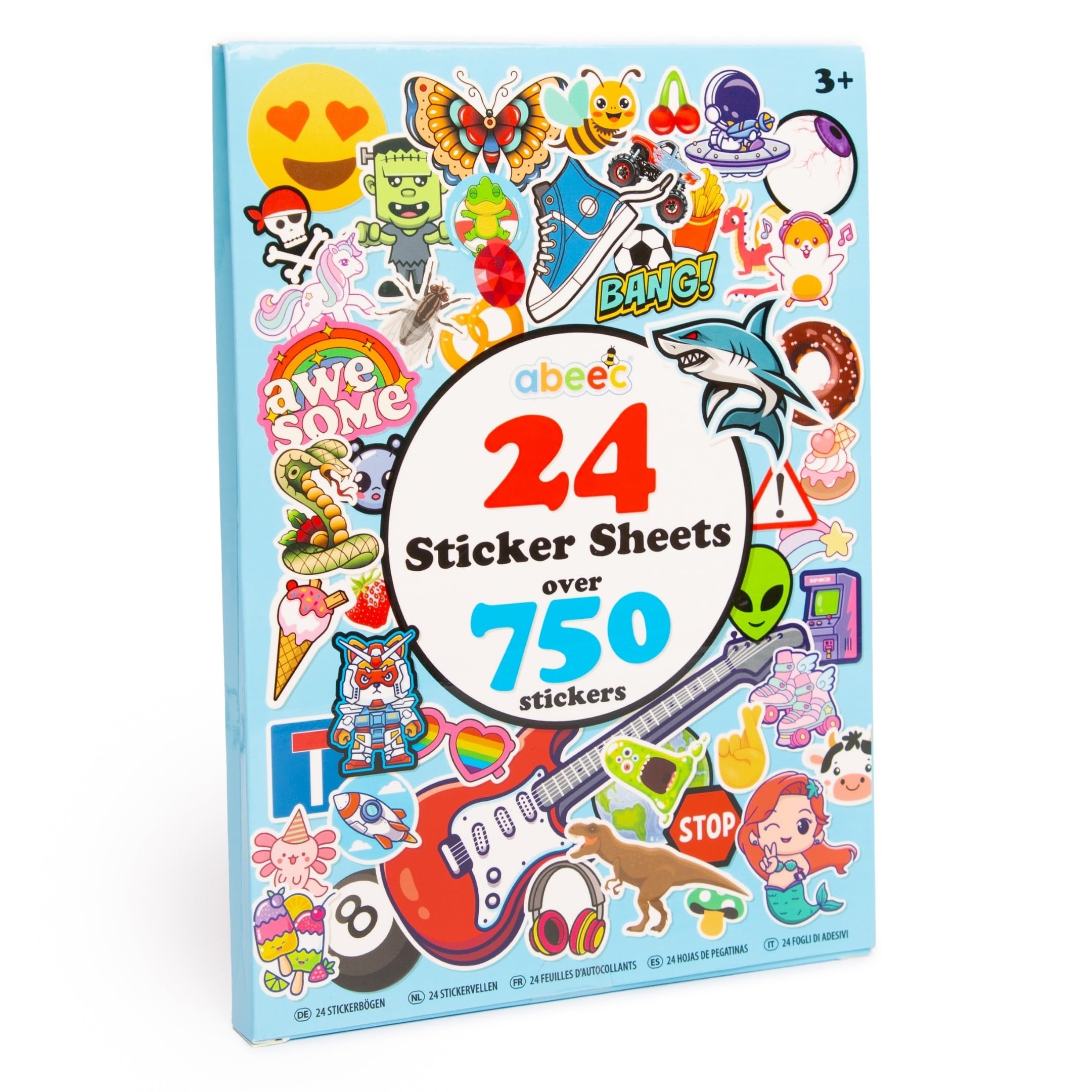 abeec Kids Sticker Pack with 24 Sheets and Over 750 Stickers – Colourful Paper Stickers for Children Aged 3+, Party Bag Fillers, Reward Stickers and Travel Activities, UKCA & CE Safe