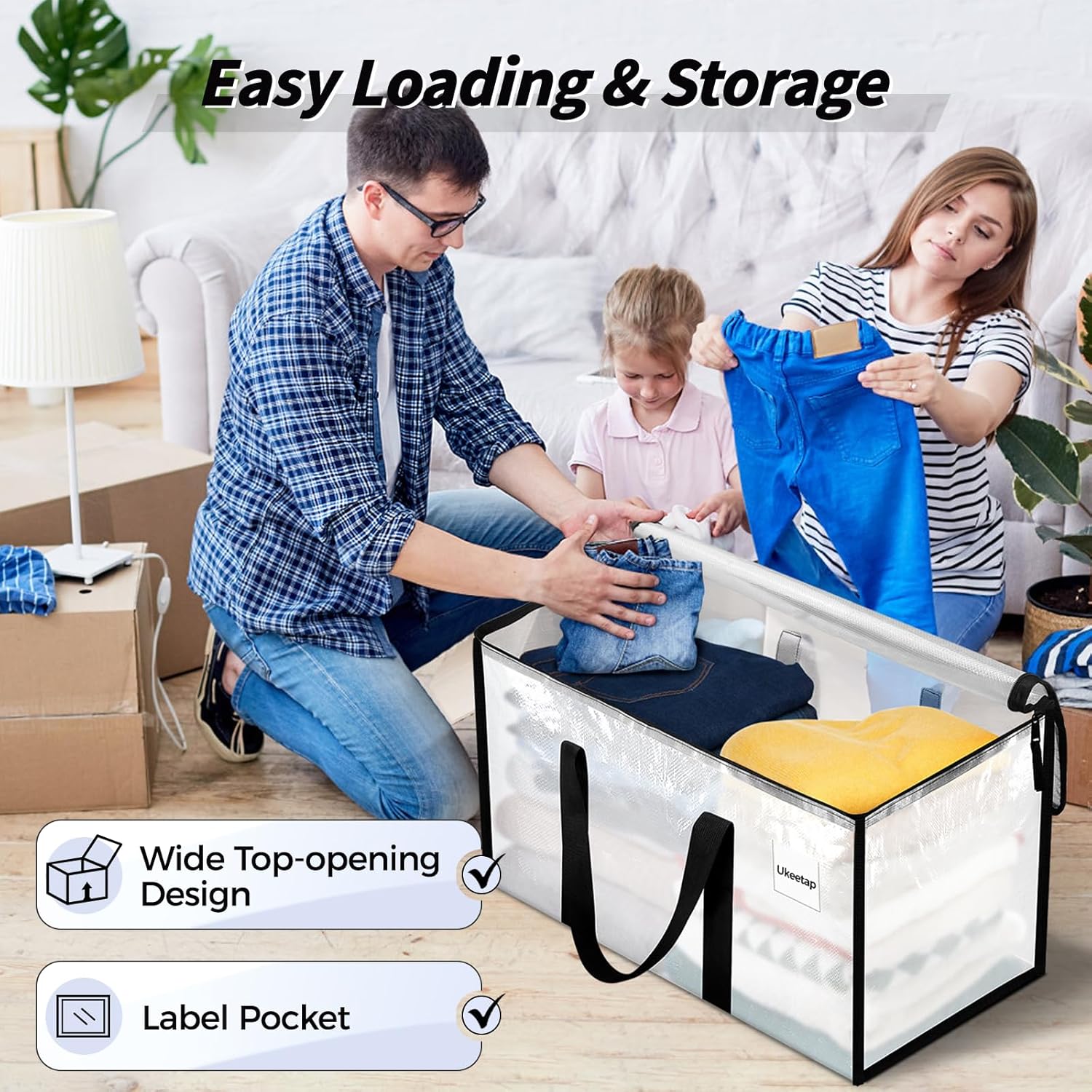 8 Pack Extra Large Heavy Duty Moving Bags, Clear Storage Bins with Lids, Reinforced Handles & Heavy-Duty Zippers Moving Boxes Storage Bags Totes for Clothes Packing, Dorms, College Supplies, Clear - Image 5