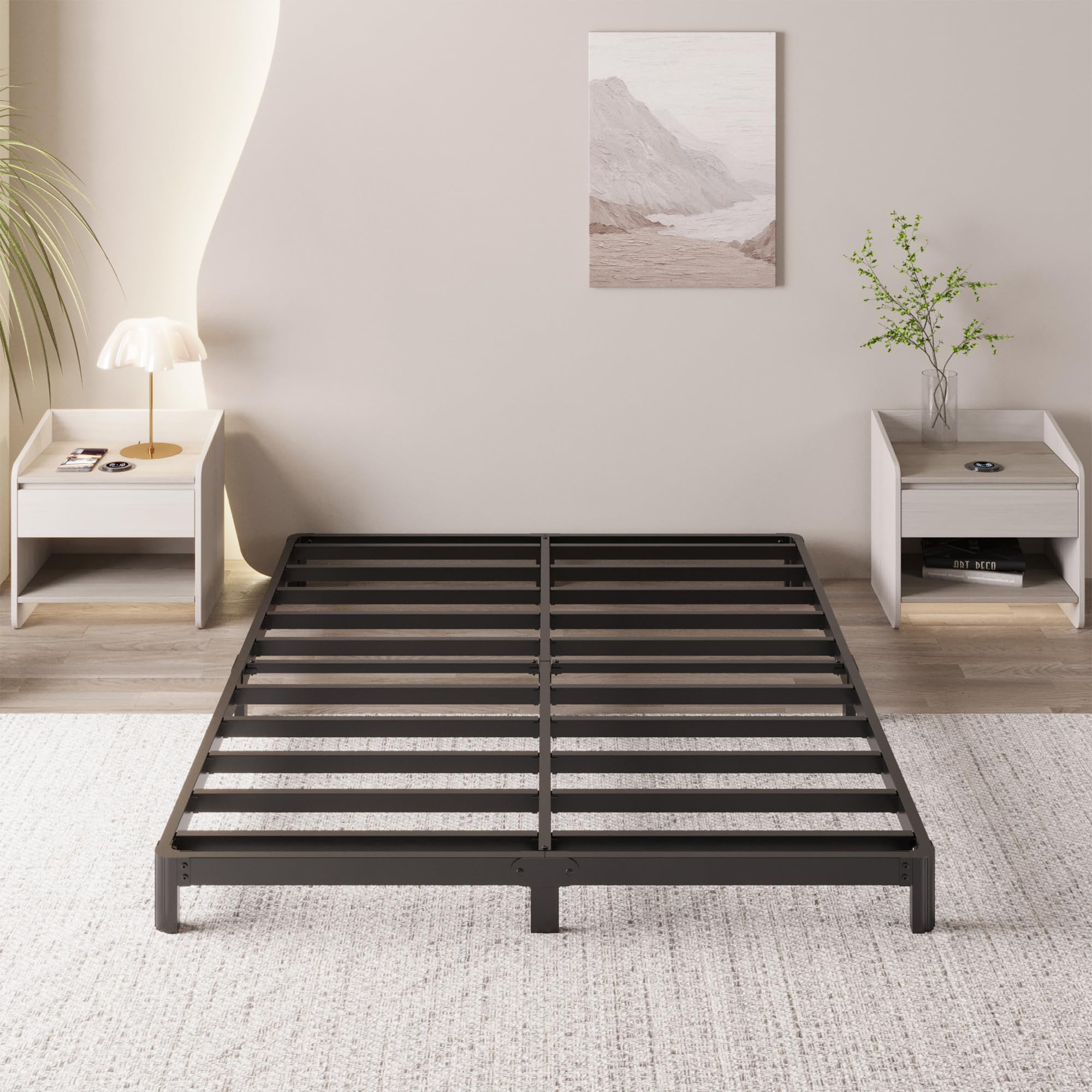 Yicensen 4 Inch Full Bed Frame Low Profile No Box Spring Needed, Heavy Duty Full Size Metal Platform Bed Frame with Rounded Corner Legs, Easy Assembly, Noise Free, Black
