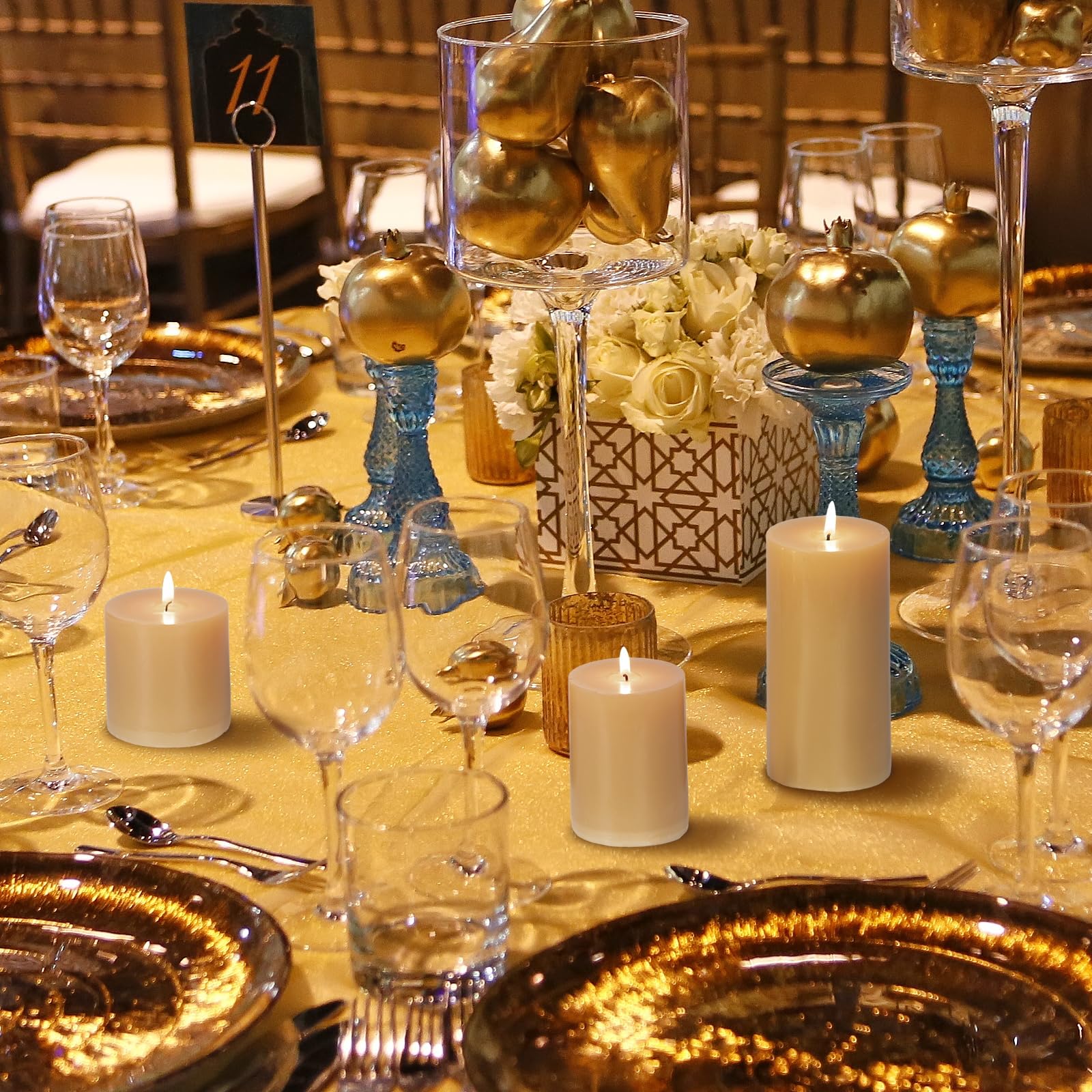 KONNI Juego de 3 velas de pilar amarillo mostaza, velas de pilar sin perfume de 3 x 6 pulgadas, velas de combustión de 56 horas de duración, sin humo y sin goteo para bodas, decoración del hogar,