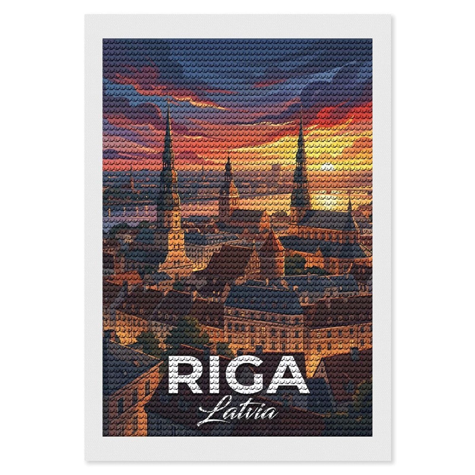 Junmoney Riga, Latvia Sunset Cityscape Diamond Painting Kit 8"x12", Easy Handmade Project, Cosy Home Accent, for Craft Lovers, Holiday Gift Idea