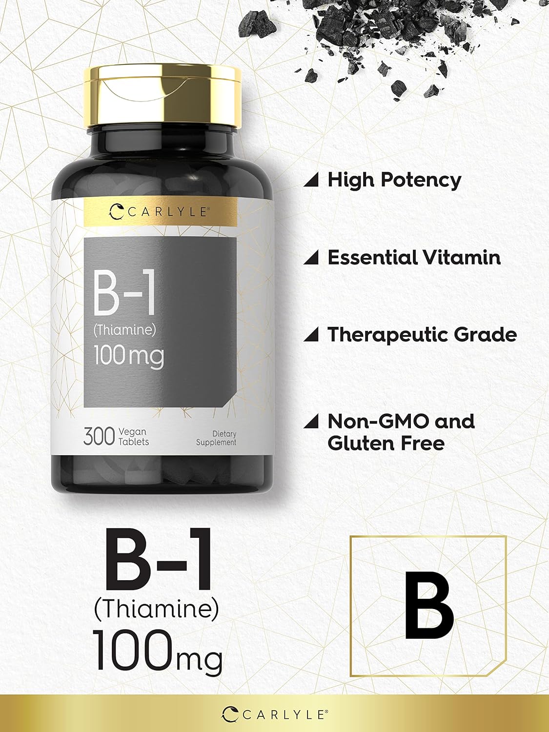 Vitamin B-1 | 100mg | 300 Tablets | Non-GMO and Gluten Free Thiamin Supplement | by Carlyle : Health & Household