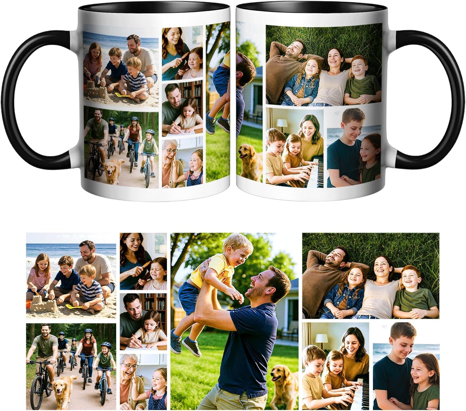 EKAM Personalised Photo Mug – Custom 11 Oz Ceramic Coffee Cup with Multiple Pictures - Microwave & Dishwasher Safe - Personalised Gift for Mum, Dad, Grandparents, Friends,Family– (9 Images)
