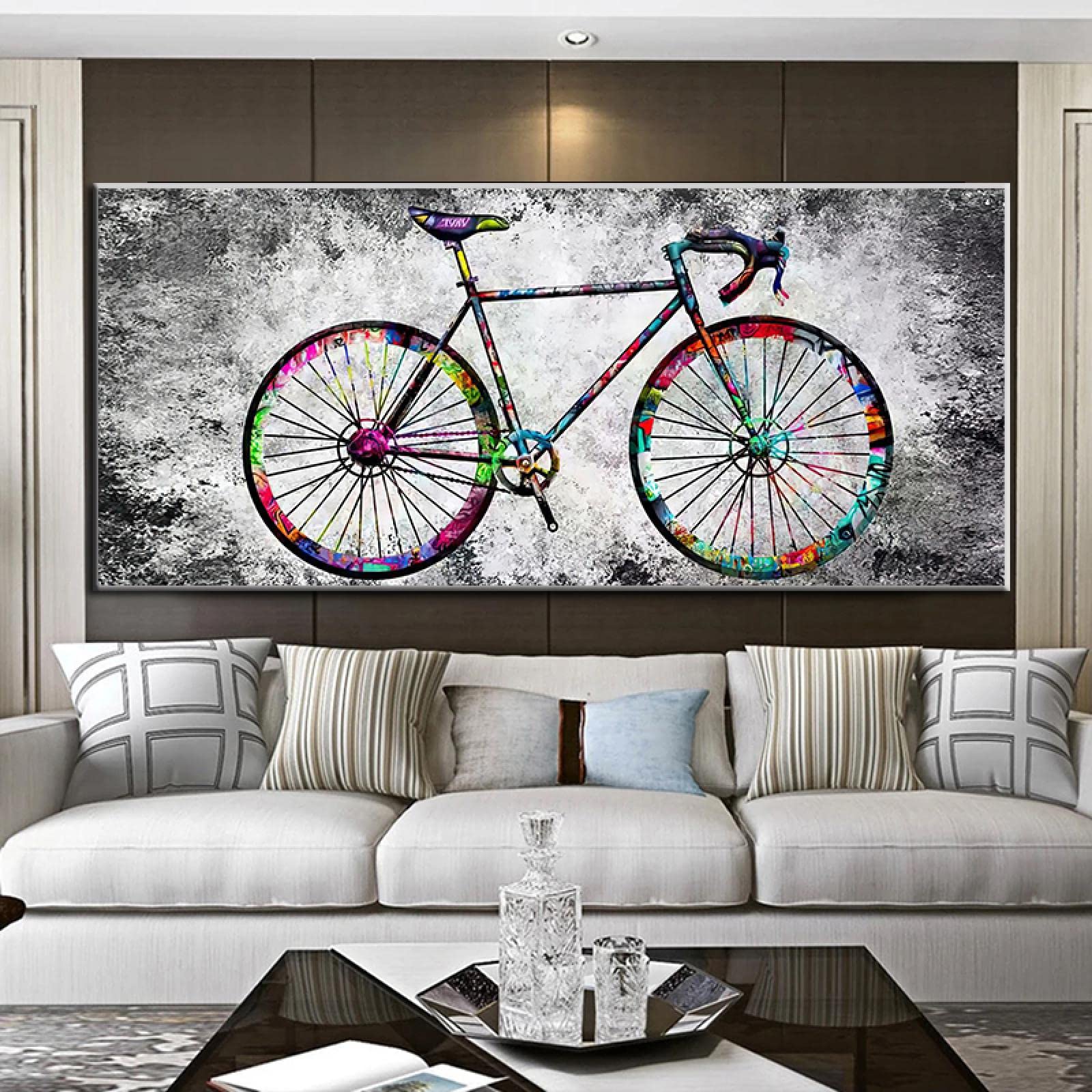 Minimalistisches Fahrrad Gemälde Leinwand Wandkunst Graffiti Kunst Poster und Drucke Wandbild für Wohnzimmer Dekor 90x180cm Rahmenlos