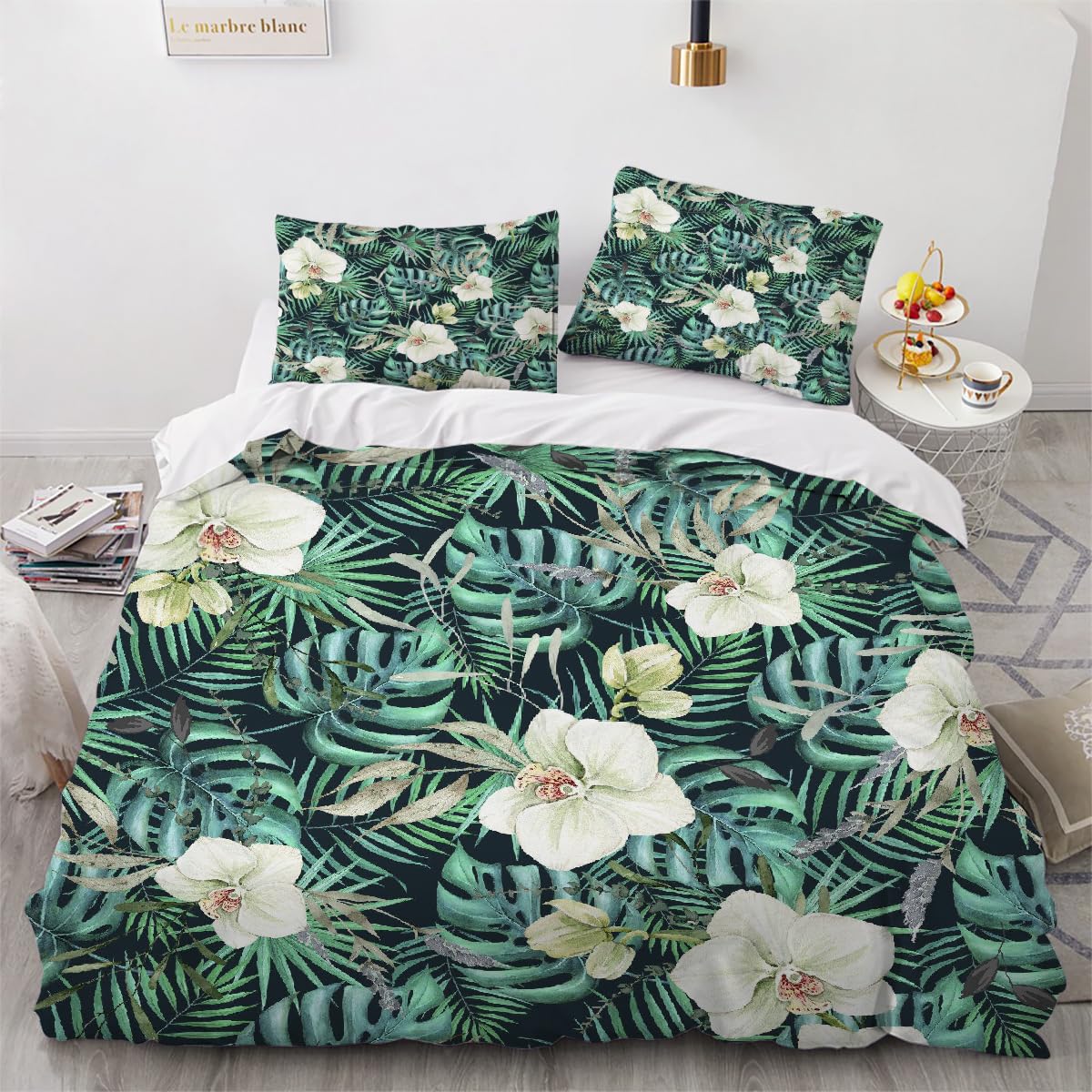 Housse de couette 100% microfibre douce parure de lit 140x200cm fleurs 3D