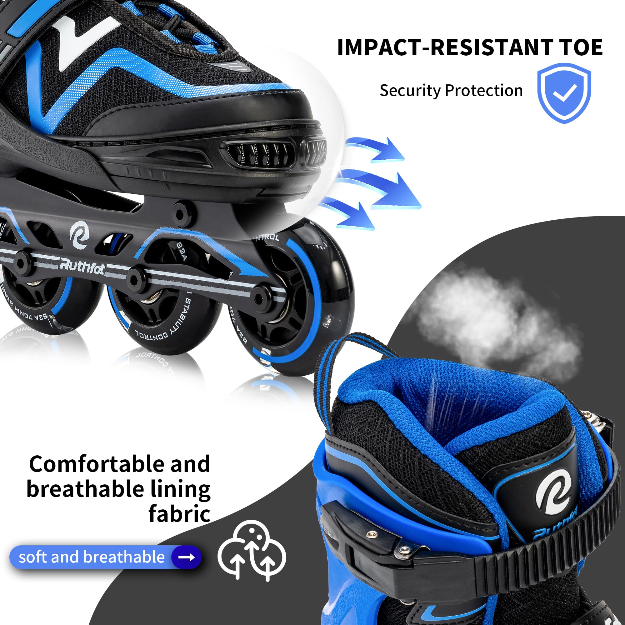 Ruthfot Patins à roulettes réglables pour Enfants, garçons et Filles, Patins Lumineux pour Enfants de 6 à 12 Ans, patines Lumineuses d'extérieur pour Femmes et Hommes - 5