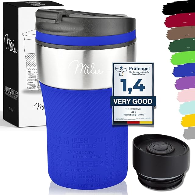 Milu termo kubek izolowany kubek termiczny kubek do kawy kubek do podróży - 210ml 100% leak proof - kubek do picia ze stali nierdzewnej - kubek samochodowy z podwójną izolacją ścian - kubek termiczny - kubek (Niebieski,
