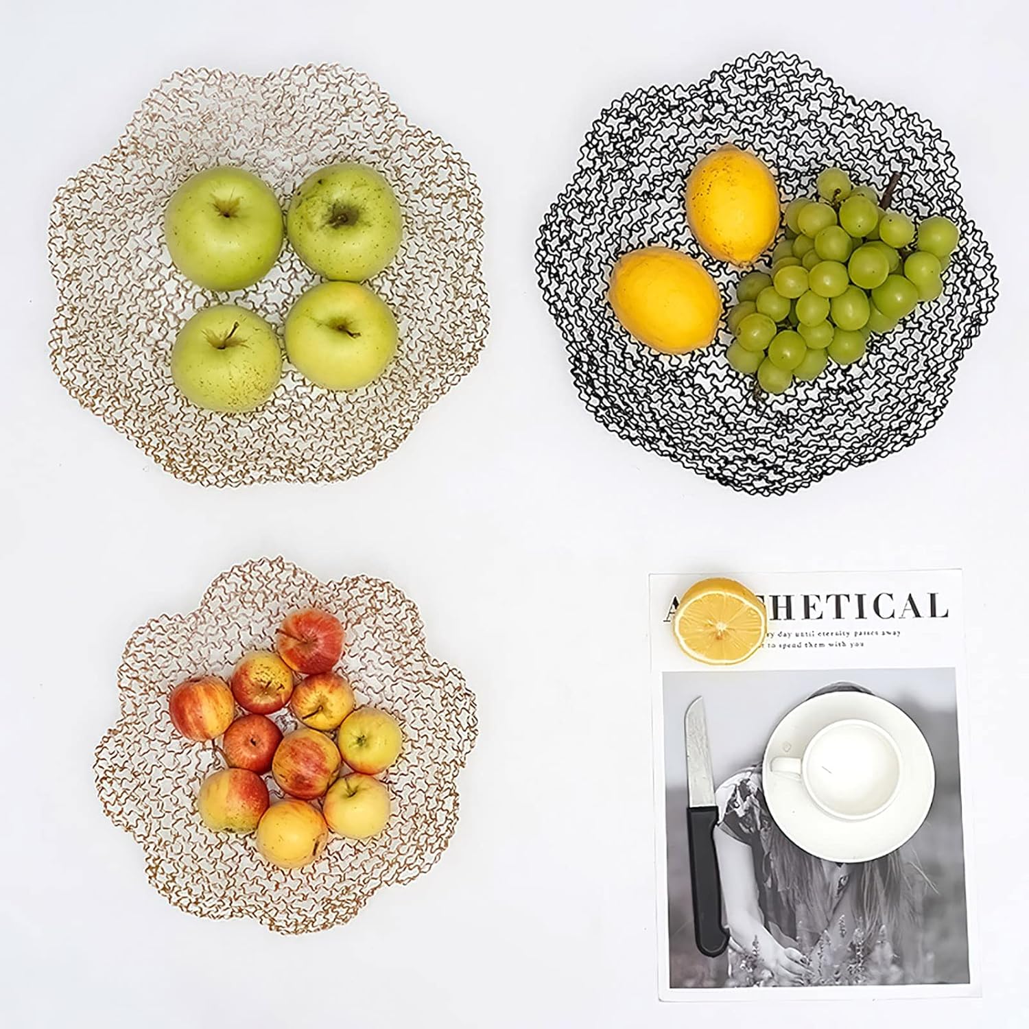 Gold Decorative Fruit Basket Bowl for Kitchen Counter Countertop, Decorative Bowls for Home Decor, Table Centerpieces, Living Room & Dining Room: Home & Kitchen