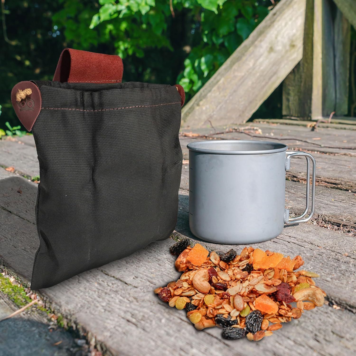 Hide & Drink, Foraging Pouch (Collapsible) for Hiking, Treasures & Seashells Bag, Easy Looping Around Belts, Grocery Storage, Waxed Canvas, Handmade