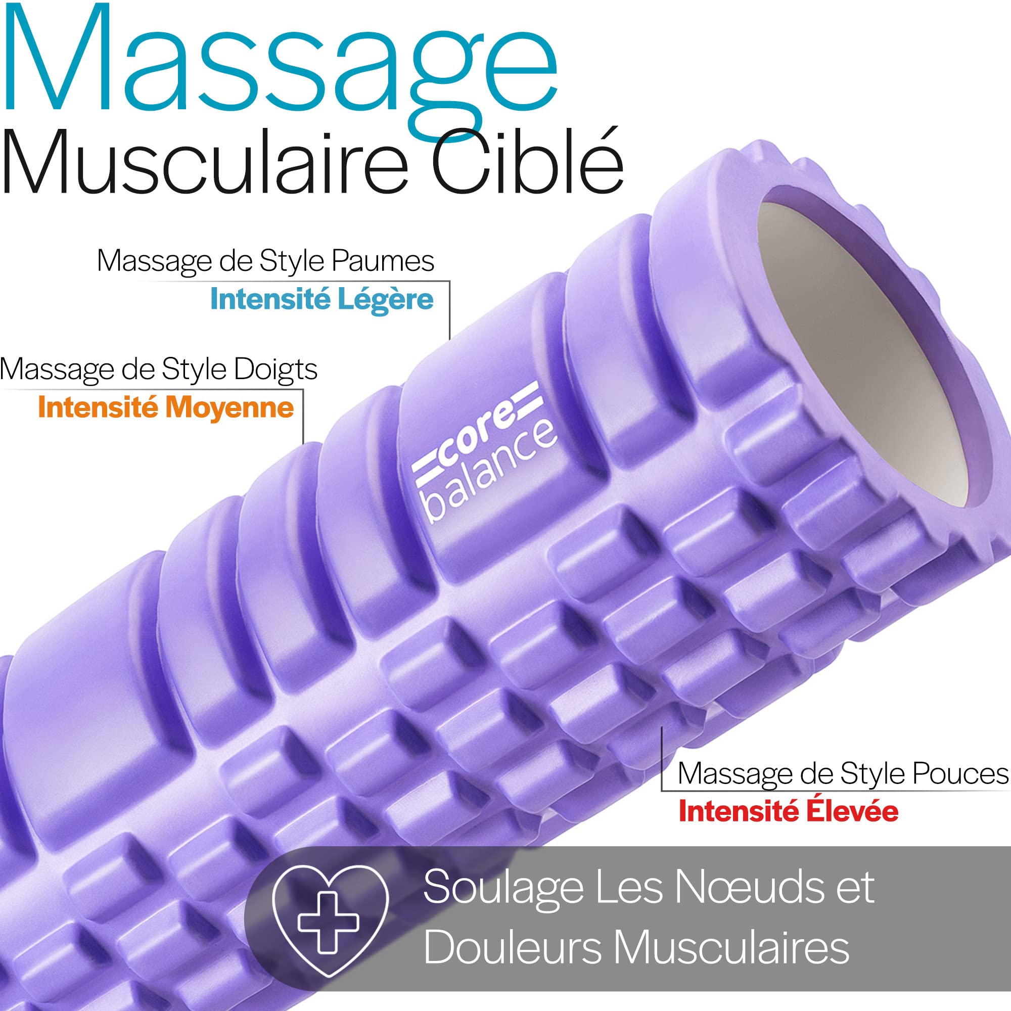 Core Balance Rouleau de Massage à Picots pour Massage Profond des Muscles - Rouleau Massage en Mousse à Quadrillage - Foam Roller de Fitness Idéal pour Point Gâchette