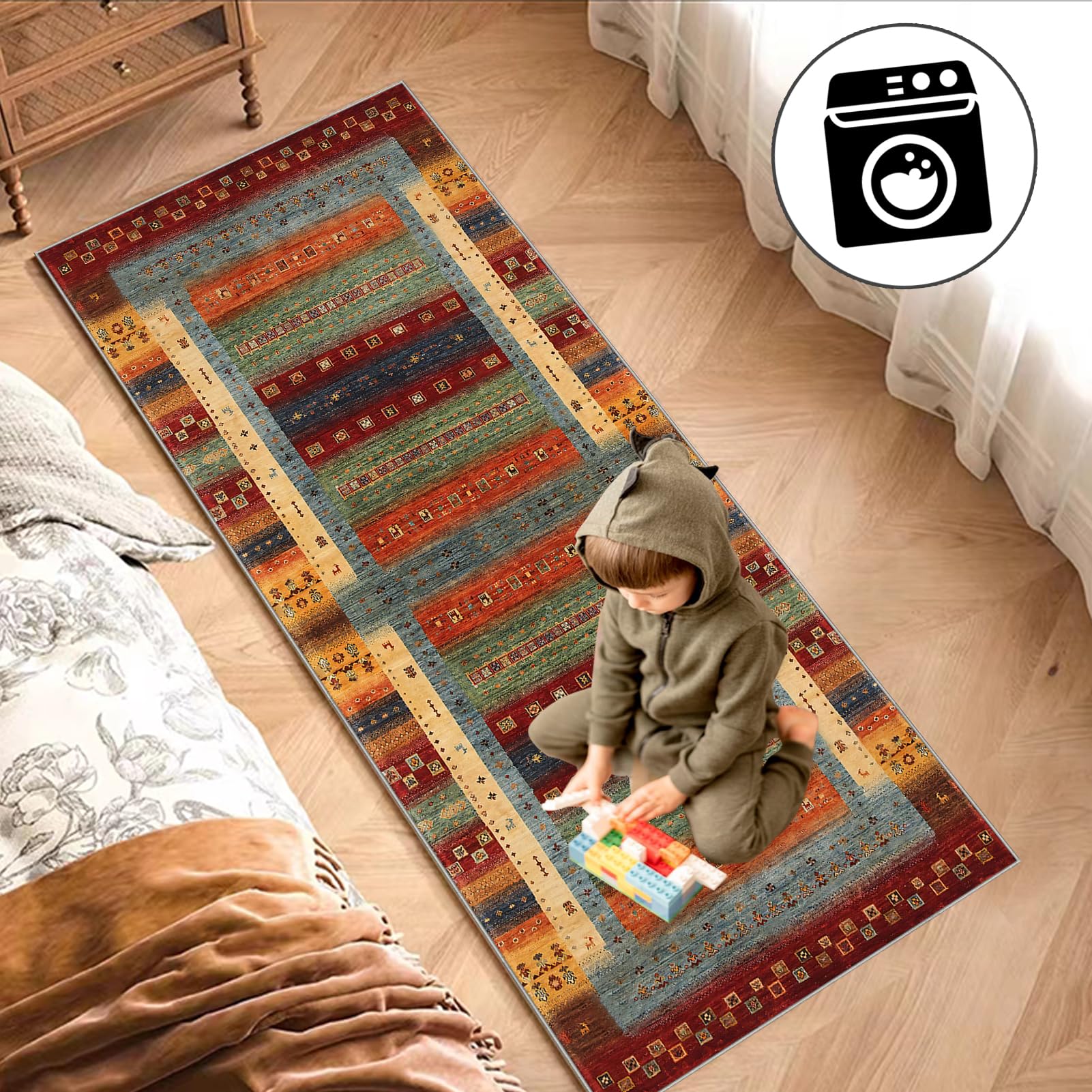 Dywan do korytarza antypoślizgowy dywan kuchenny zmywalny dywan długi korytarz 90 x 140 cm dywan salon krótkie włosy dywan przedpokój wejście wycieraczka długi wąski dywan do jadalni