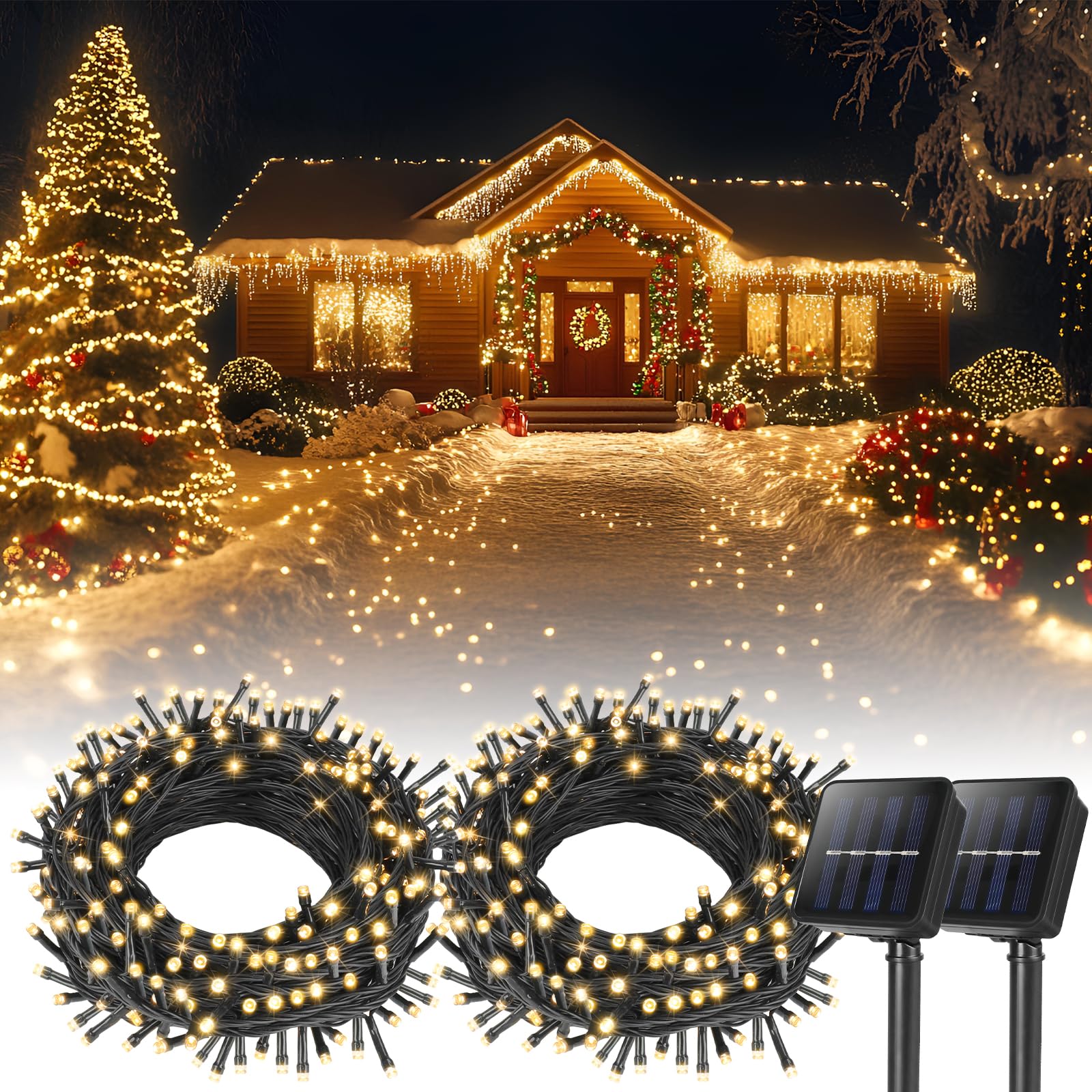Confezione da 2 luci solari per esterni, ogni stringa di 100 LED a energia solare da 100 LED impermeabili con 8 modalità, luci solari per esterni, per patio, giardino, albero, decorazione per