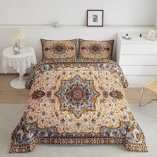 Erosebridal Oriental Floral Bedding Sets Twin Vintage Flower Comforter Set for Kids, Persian Medallion Bedding Comforter Sets Retro Aesthetic Duvet Insert, Boho Paisley Quilted Comforter Breathable