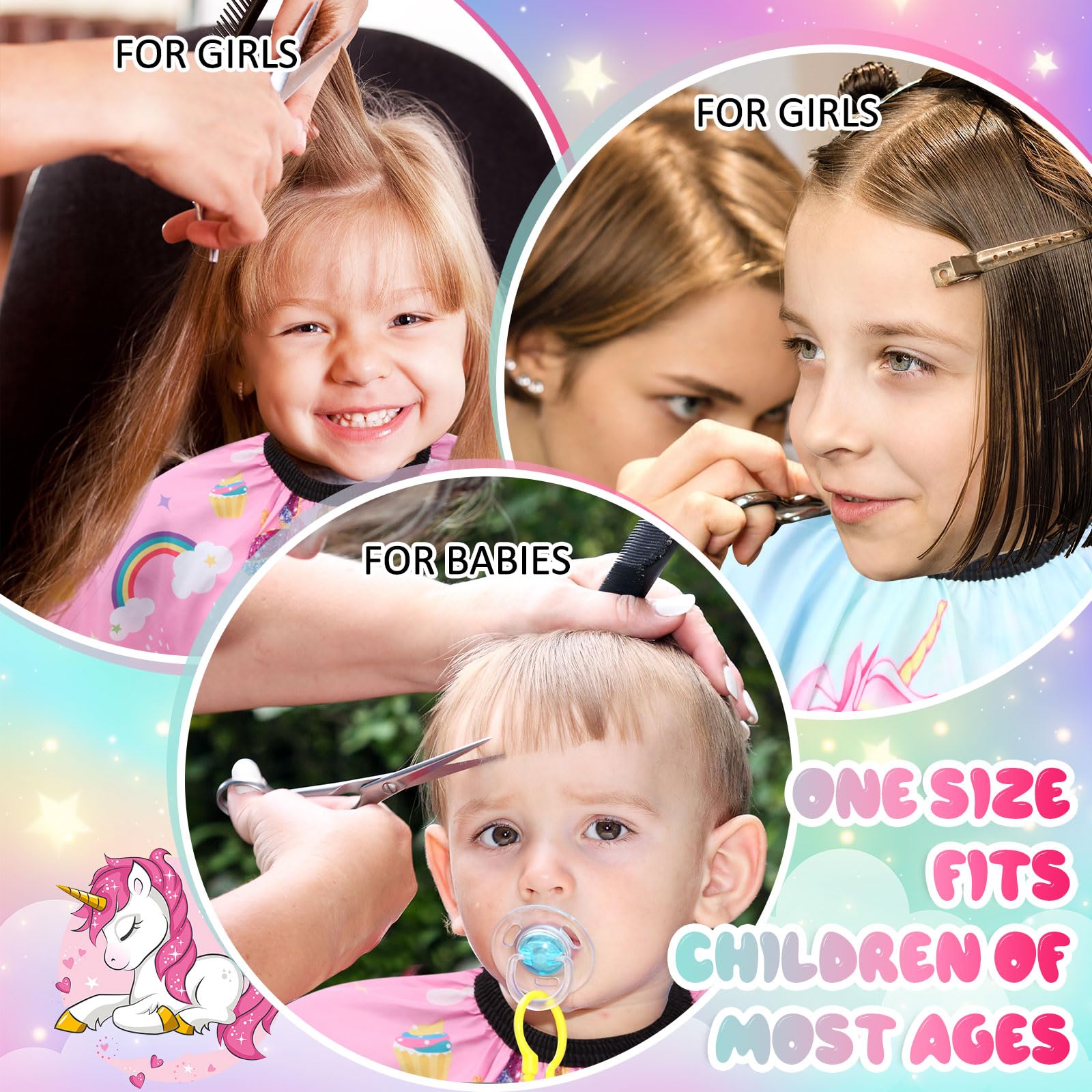2 piezas de unicornio peluquero capa profesional salón corte pelo tinte corte pelo delantal capa con cierre cubierta de corte para niños, Varios colores, Talla única 6