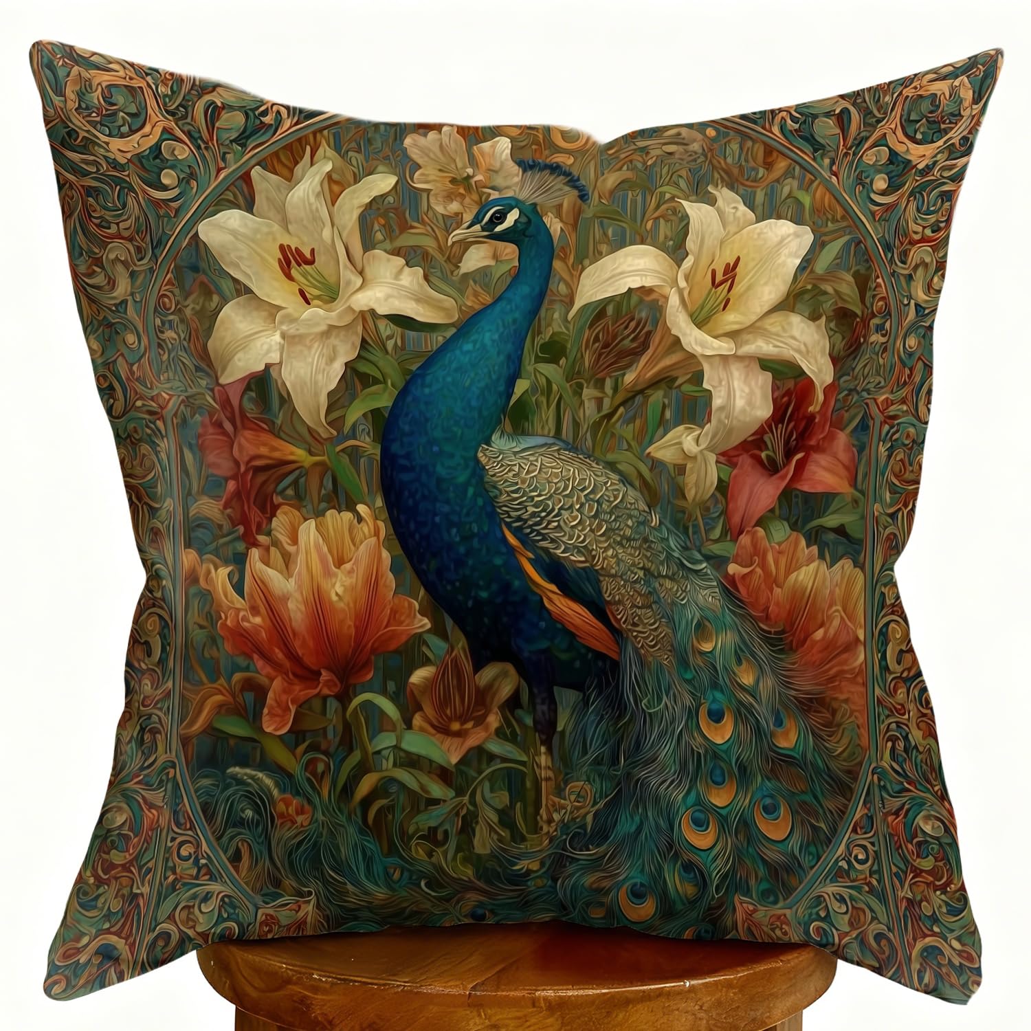 William Morris Inspired Design Floral Pillow Covers, Vintage Hummingbird Print Throw Pillow Covers Home Decor, Retro Pillowcase Cushion Cover for Bed