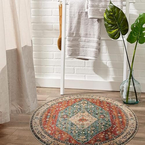 Miniatura 231 de Lahome Tapete tribal bohemio, pequeño, suave, antideslizante, lavable, de pelo corto, para piso en puerta, interior, entrada, baño, silla, Verde