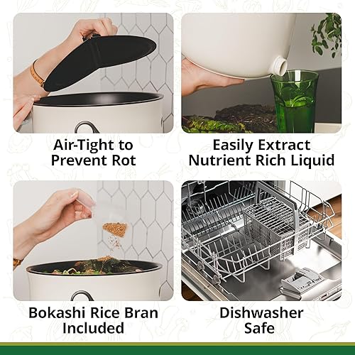 Miniatura 4 de TeraGanix Organko - Cubo de compostaje sin olor, kit de inicio de compost para interiores con salvado Bokashi de 1 libra, contenedor de compost de