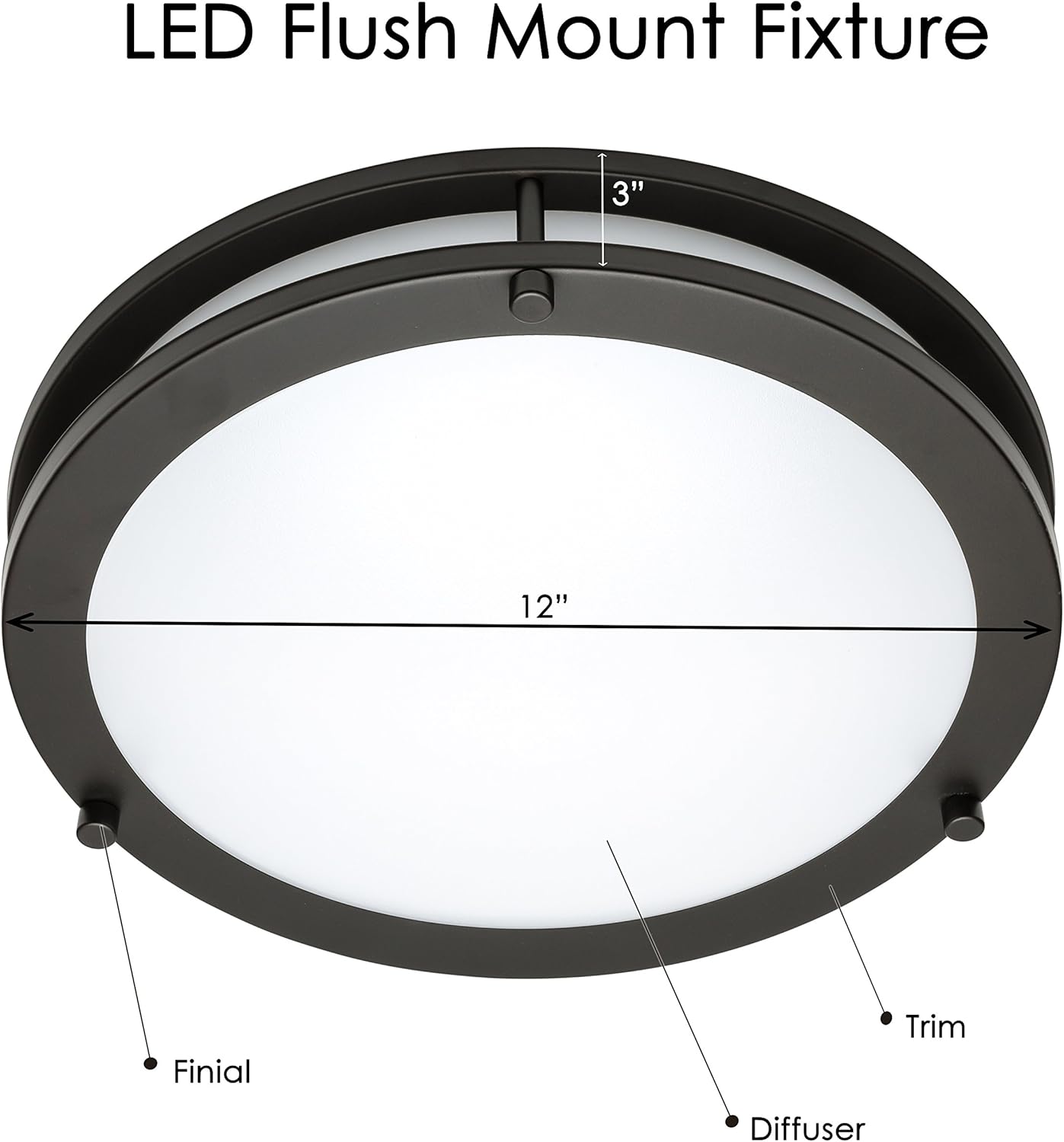 Green Beam LED Flush Mount Light Fixture, Ceiling Light, Kitchen Light Fixture, Bathroom Light Fixture,Oil Rubbed Bronze, 3000K Warm White, 15 Watt-1050 Lumens, 12-Inch