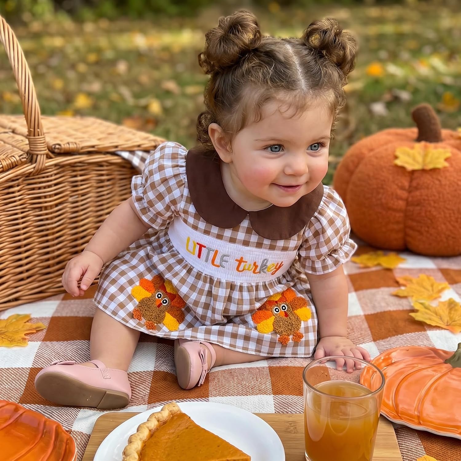Baby Girl Halloween Outfit Pumpkin Plaid Smocked Romper Dress Cute Clothes