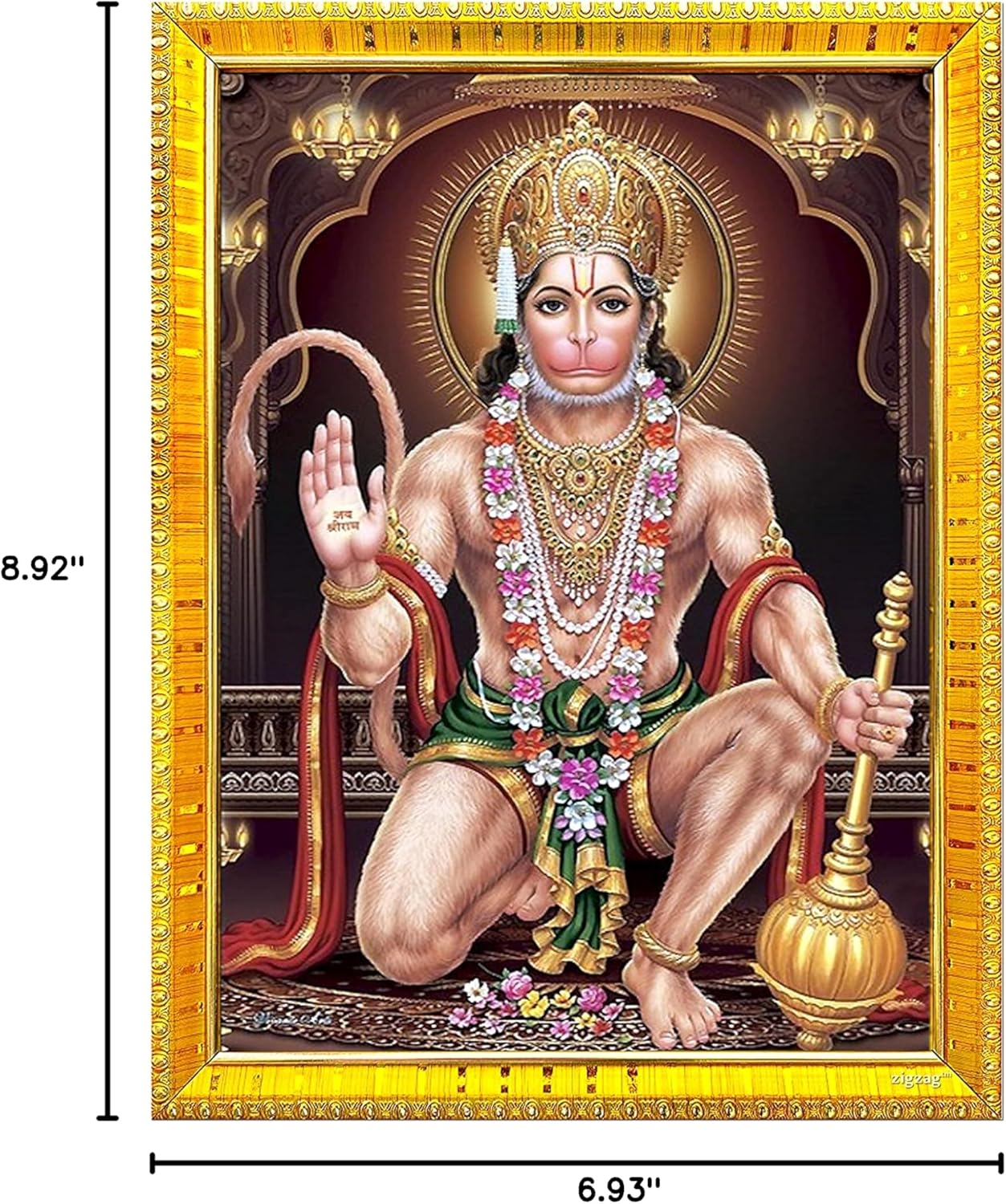 zig zag Lord Hanuman Ji Bajrangbali Photo Frame For Wall / Table / Pooja Room ( 7X9 Inches, Acrylic Glass) Golden, Rectangular
