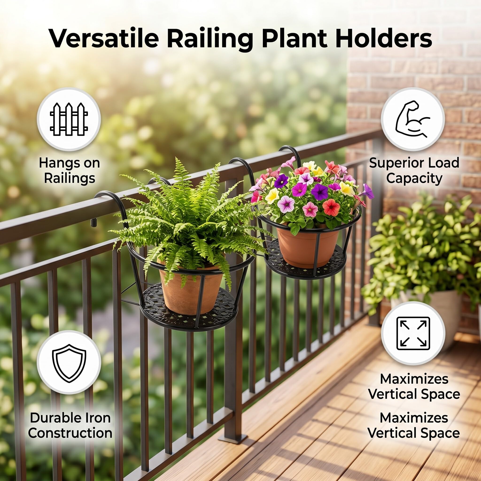 Panier de Jardinières Suspendu 2 Pièces, Cintre de Fleurs D'intérieur Extérieur, Support Mural de Pot, Support de Pot de Fleur en Fer, Cintre Polyvalent, pour Patio/Balcon/Porche