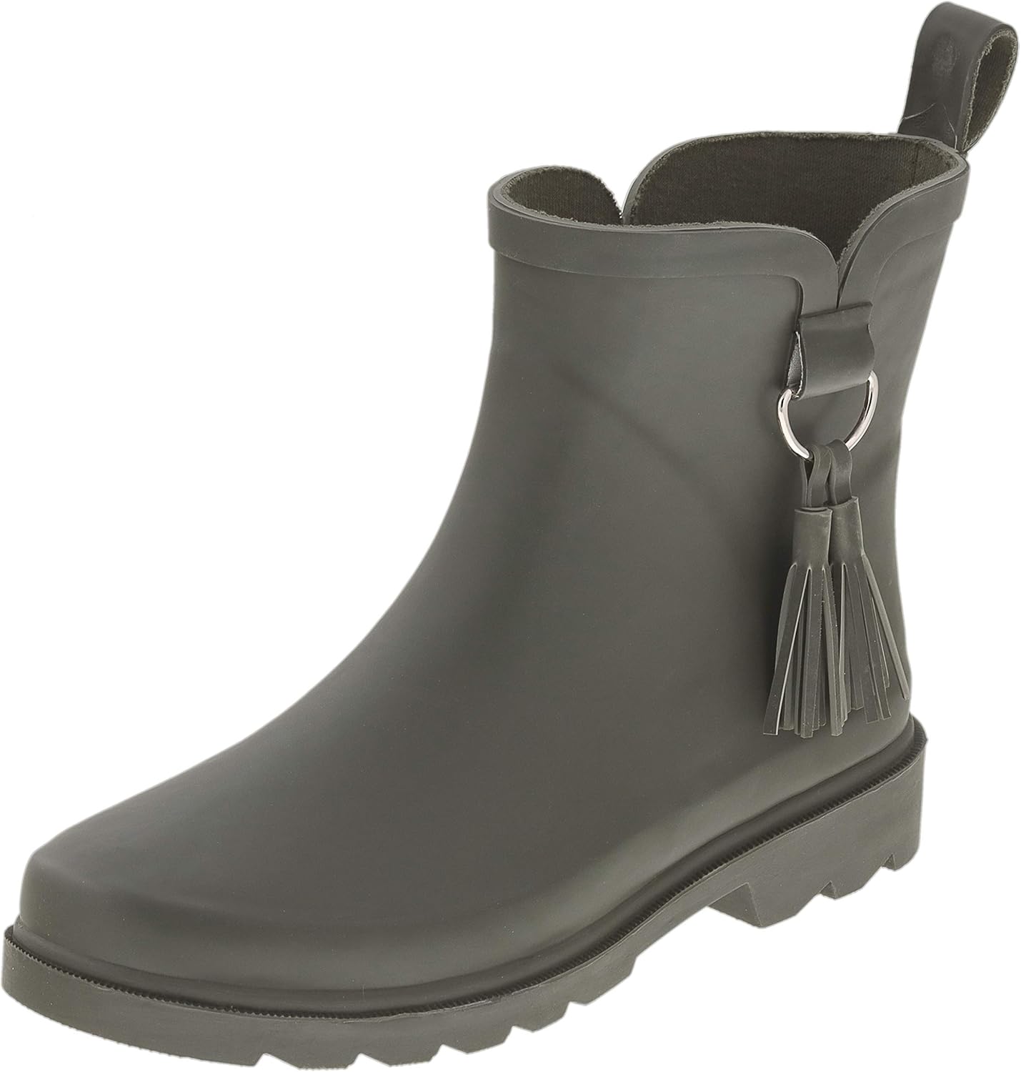 Capelli New York Ladies Short Rain Boots, Solid Matte Rain Boots, Rubber Boots With Tonal Tassel