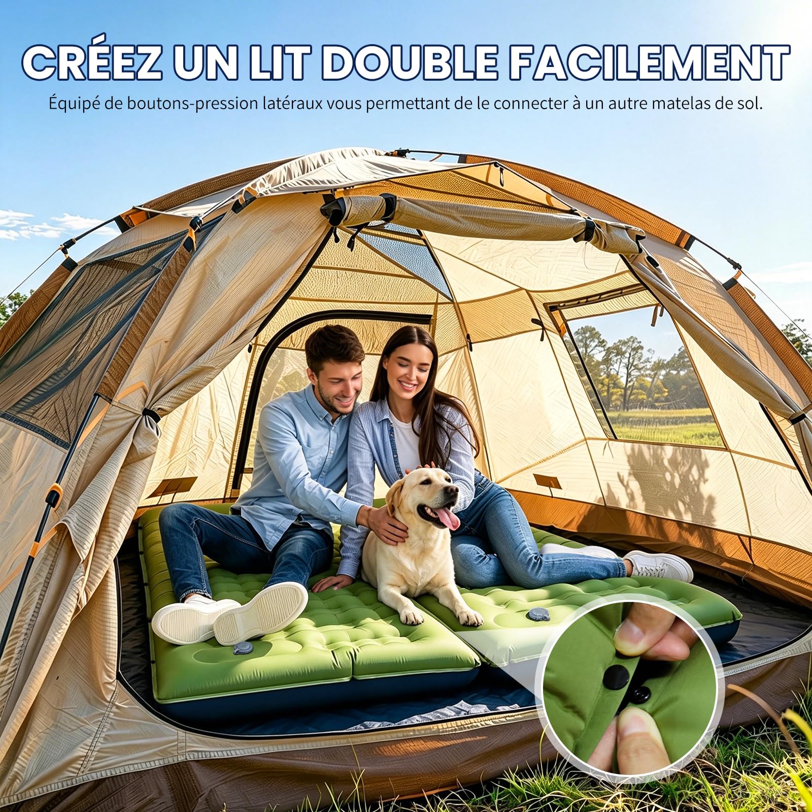 Matelas autogonflant 1 personne de Camping, 12CM Portable Tapis de Autogonflant Ultra Léger, avec Pompe à Pied et Oreiller Intégrés, Anti-Fuite, Adapté à la Randonnée, au Camping et à la Plage