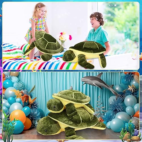 Miniatura 4 de Halloscume Paquete de 2 almohadas de peluche de tortuga marina de 23.6 pulgadas y 31.5 pulgadas, juguetes de almohada de tortuga, regalos de