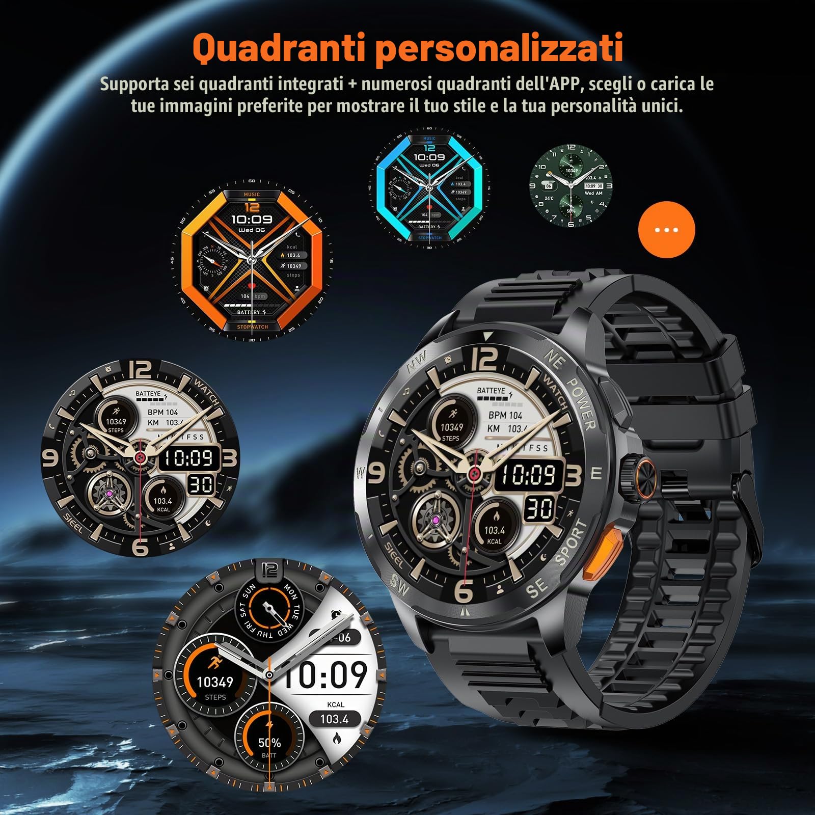 Smartwatch Uomo con ET/HRV/SIRI, 1,43" AMOLED con Chiamate Bluetooth Militare Orologio Intelligente Fitness/24H Cardiofrequenzimetro SPO2/100+ Modalità Sport/IP68Impermeabile /Sonno/per iOS Android