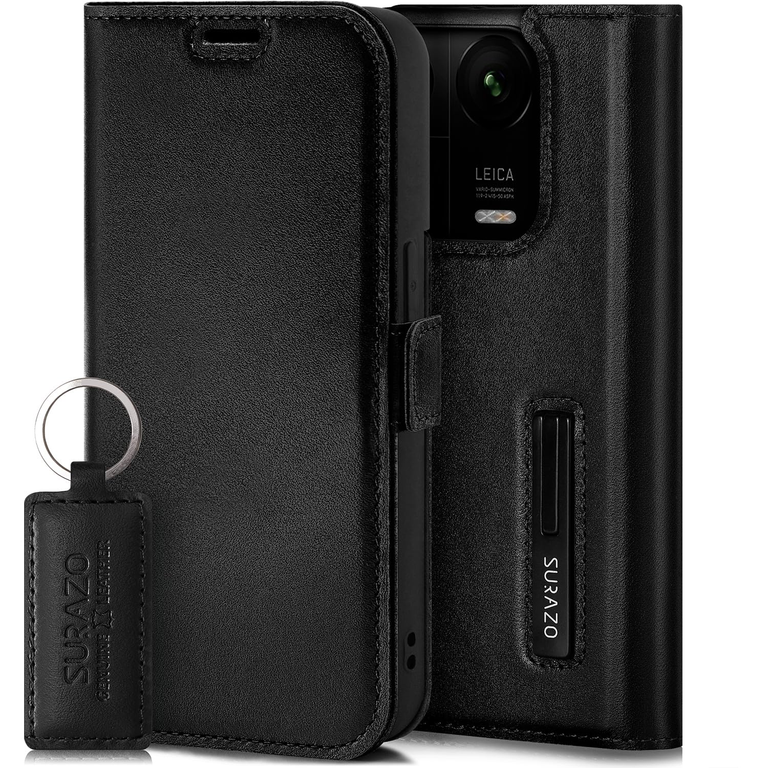 SURAZO Leather Wallet Mobile Phone Case Compatible With Xiaomi 13 Pro - Flip & Fold Smartphone Case With Stand, RFID Blocker, Magnet Closure, 3 Slots
