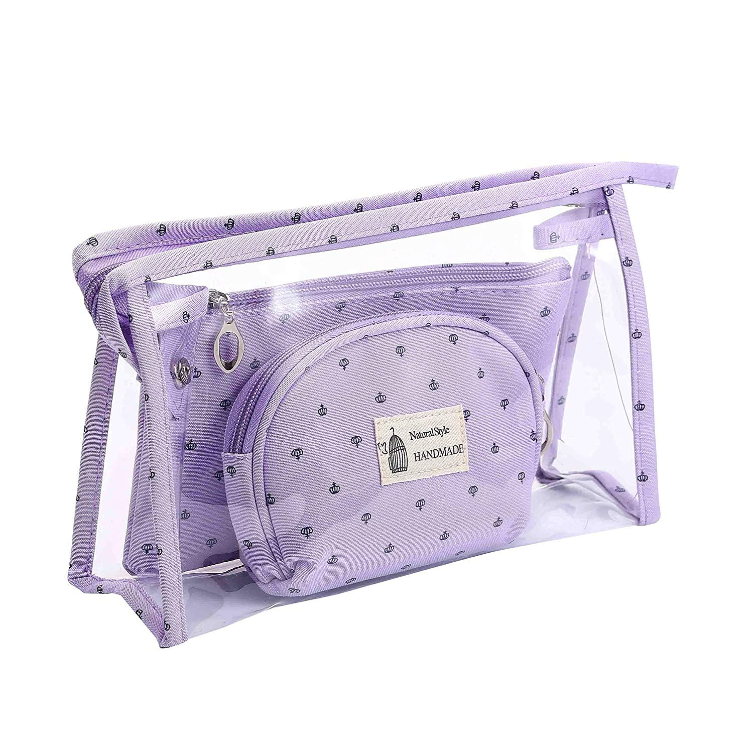 Awestuffs Portable Cosmetic Bags Set of 3 Different Sizes Makeup and Toiletry Pouch Purse Bag for Travel or Daily Use (Set of 3) (Purple)