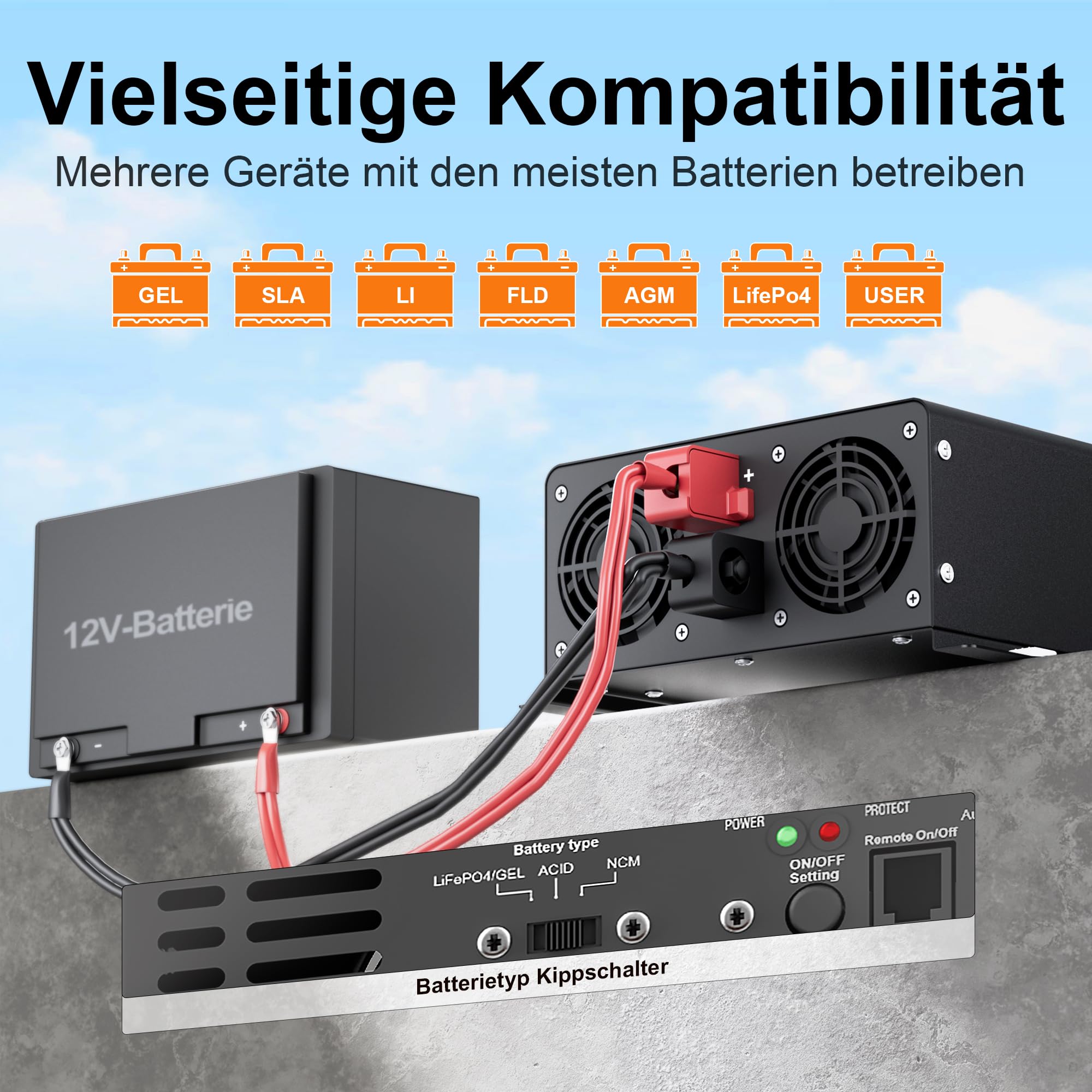 GIANDEL Inverter da 2000 W, 12 V a 230 V, inverter sinusoidale puro, 4100 W, potenza di picco, convertitore di tensione con telecomando LCD, tensione di ingresso regolabile per elettrodomestici