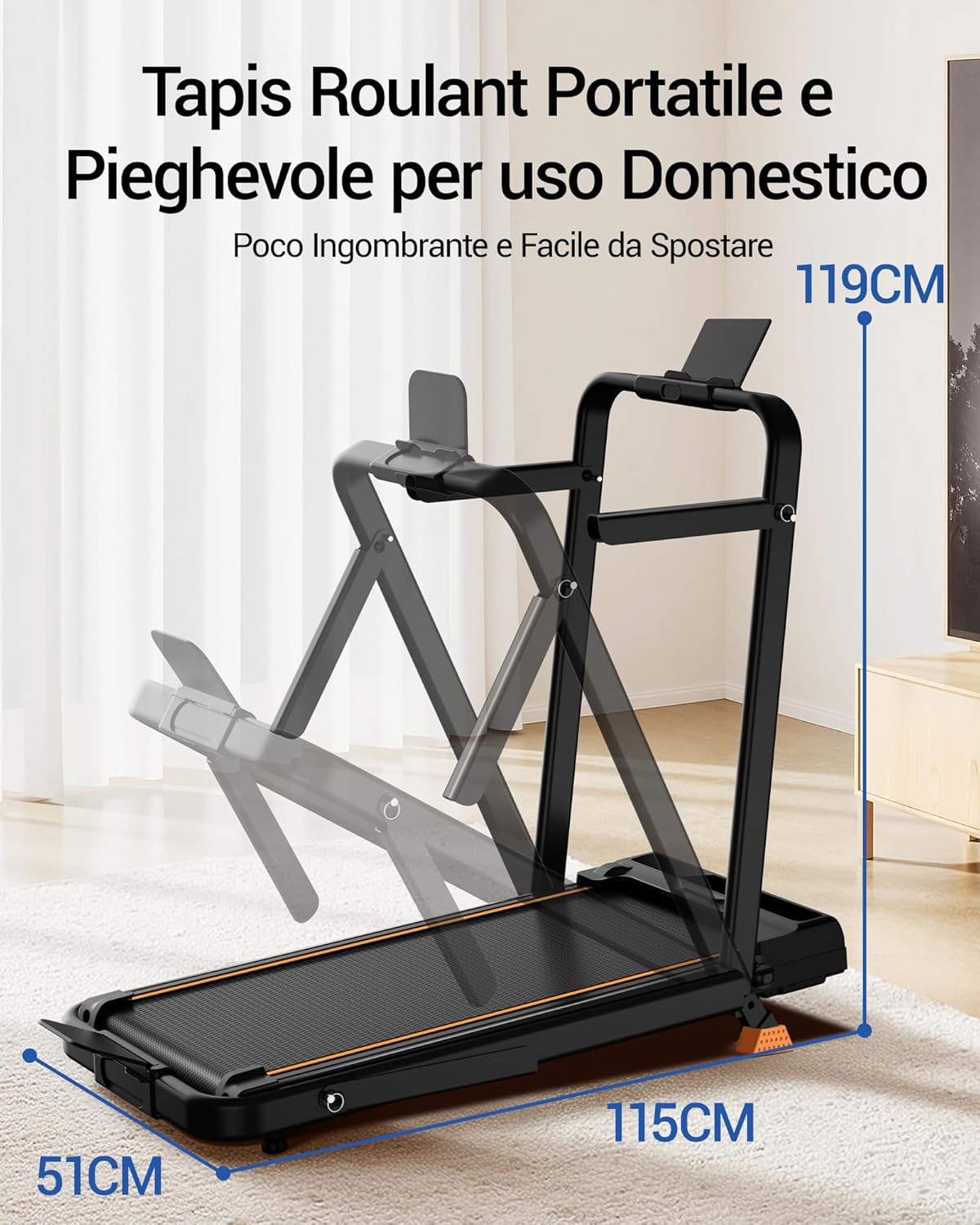 UMAY Treadmill showing its folding mechanism for home use.
