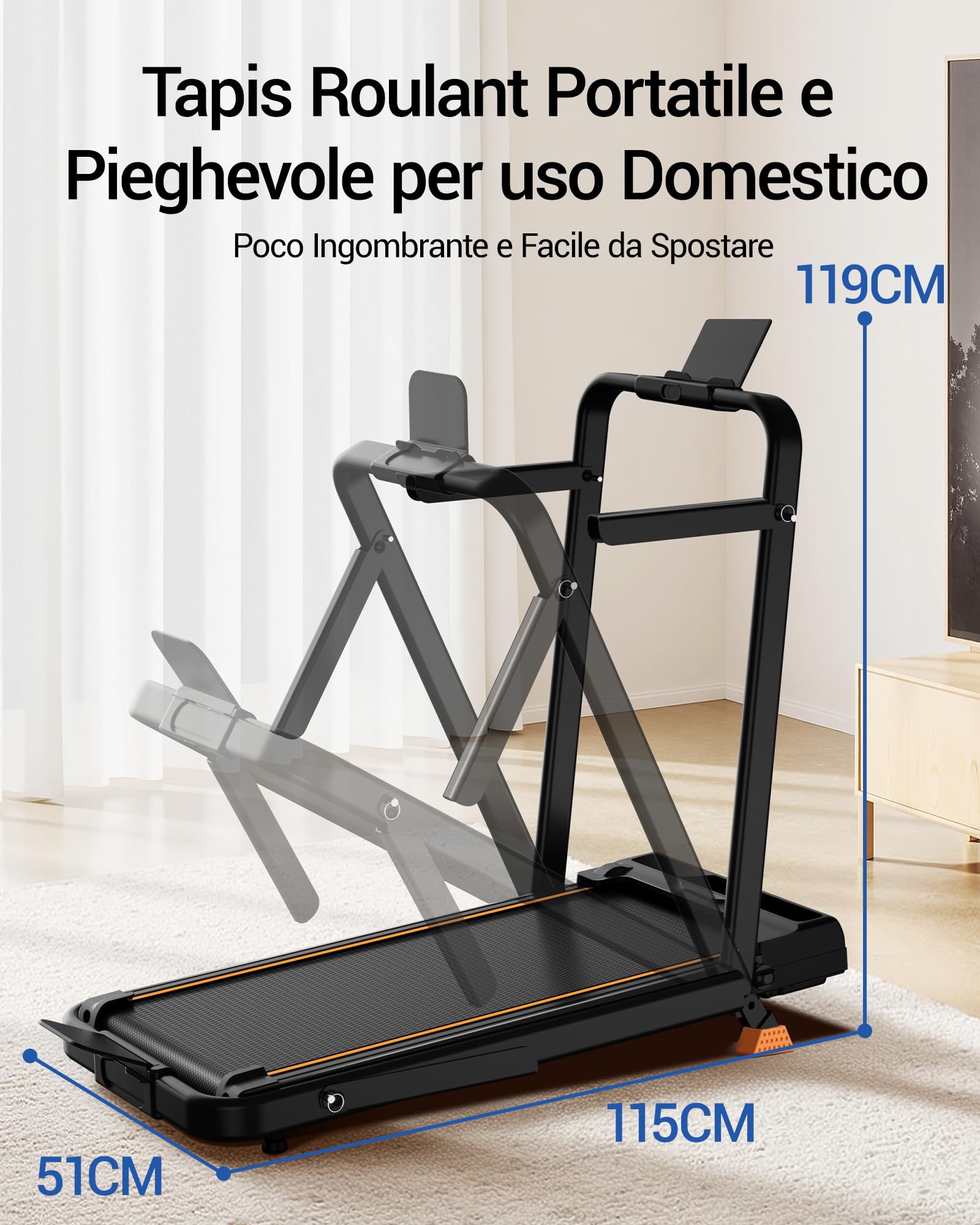 UMAY Tapis Roulant Elettrico Pieghevole con Inclinazione 10KM/H, 16% Tapis Roulant Salvaspazio Elettrico, Schermo LED, Telecomando, Tapirulan da Casa 3.0 CV, Mini Walking Pad, Carico Massima 136KG