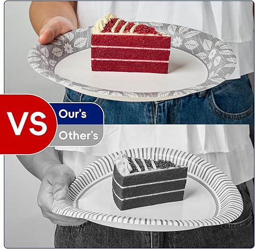 Miniatura 10 de JOLLY CHEF Paquete de 140 platos de papel desechables de 9 pulgadas, a prueba de remojo, a prueba de cortes, platos de papel impresos resistentes