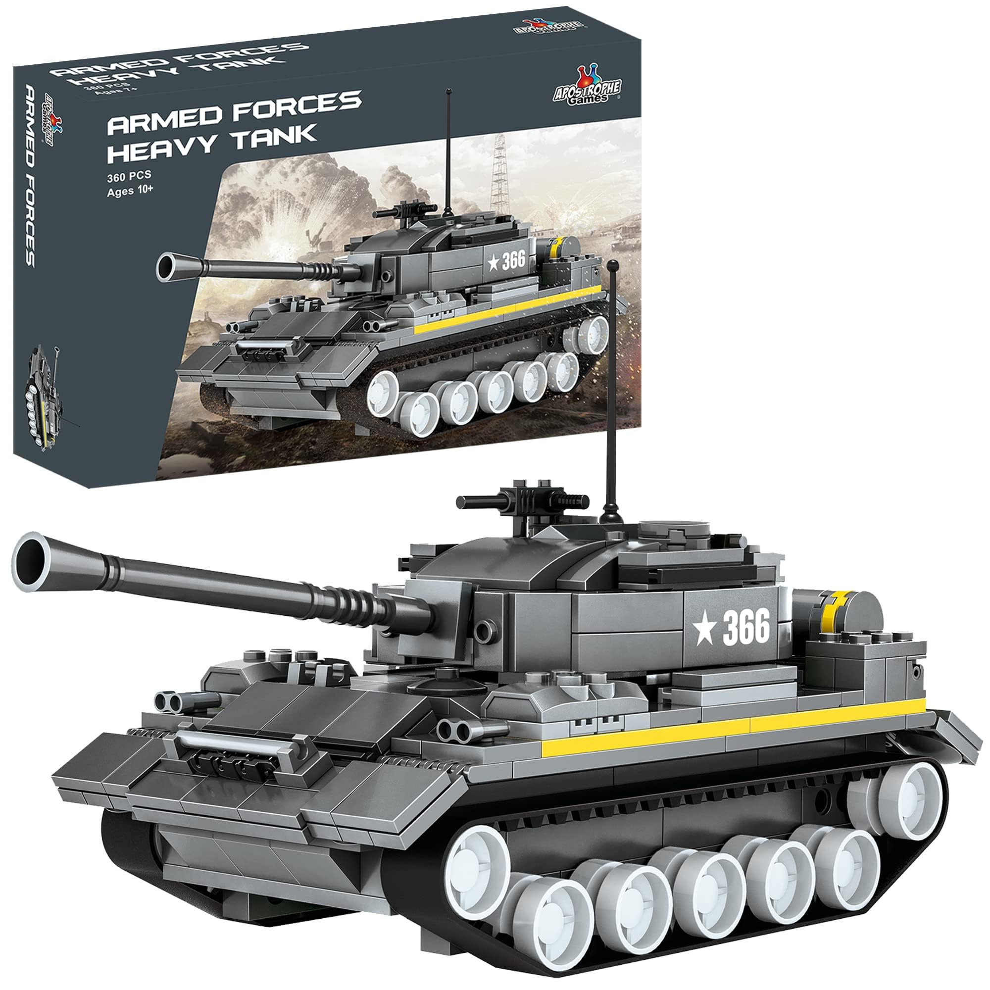 KASTWAVE Army Tanks Toy Building Kit, 340Pcs Armed Forces Toy Tank for Ages 10 and Up – Rotating Turret with Gun Attachment Army Tank Model Kit Compatible with All Major Brands of Building Blocks