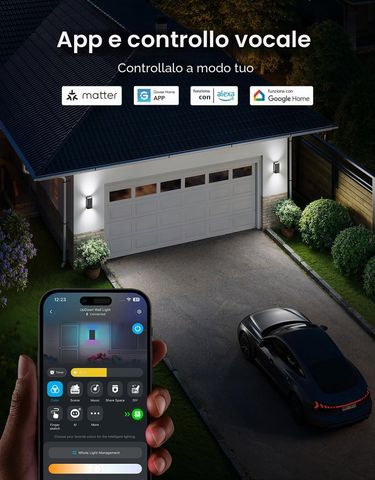 Govee Applique da Parete Esterno UpDown, 1400lm RGBICWW, IP66, 2 Pezzi | 2700K–6500K Luci Intelligenti per Portico da Esterno, 64 Scena, DIY, Matter/Alexa/Google, Veranda, Balcone, Terrazza