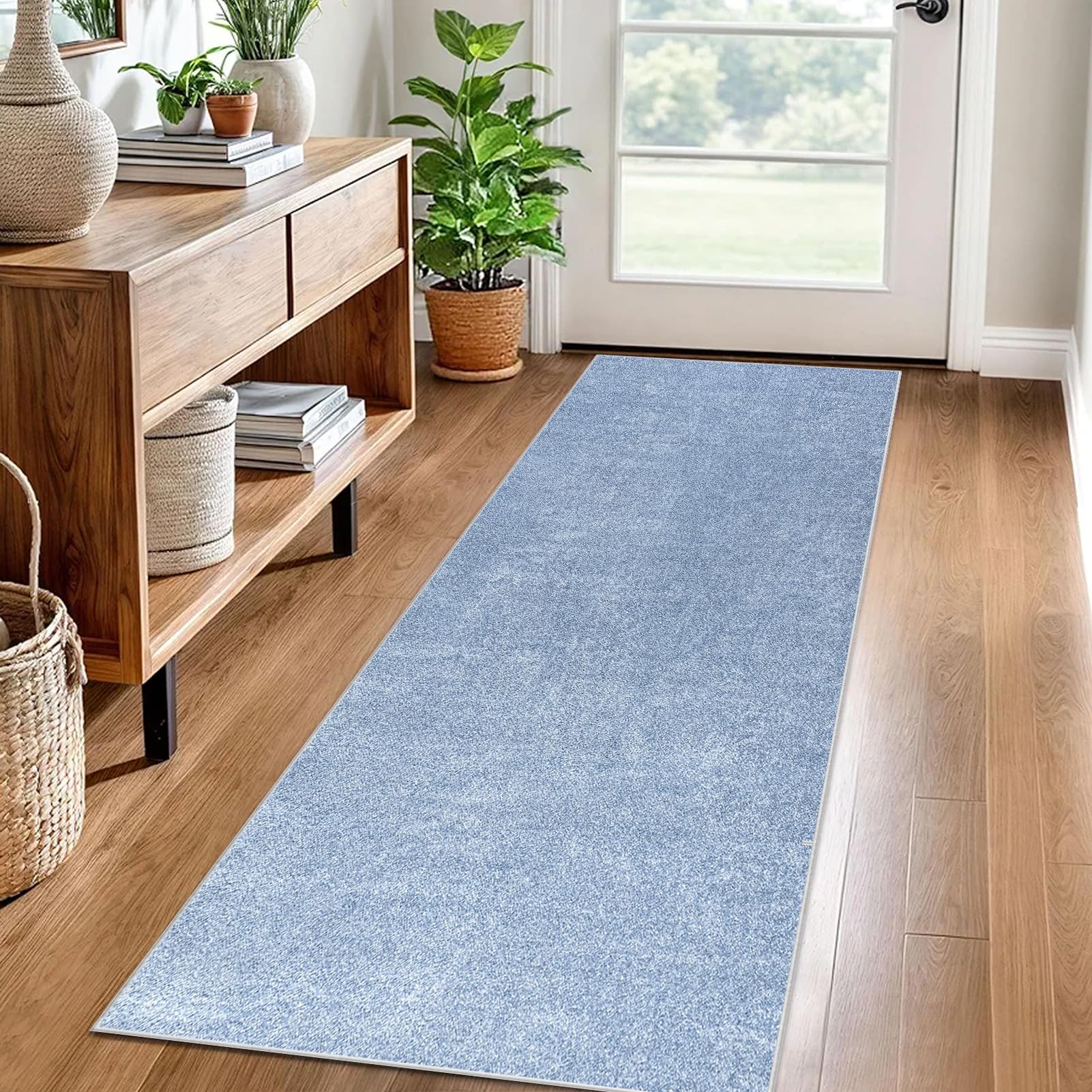 Carpet Runner for Hallway Non Slip Long 100 x 150 cm Washable Kitchen Runner Rugs for Hallway Heavy-Duty Absorbent Area Rugs Door Mats Carpet Floor Mat Hallway Runner Rug for Entryway Laundry Blue