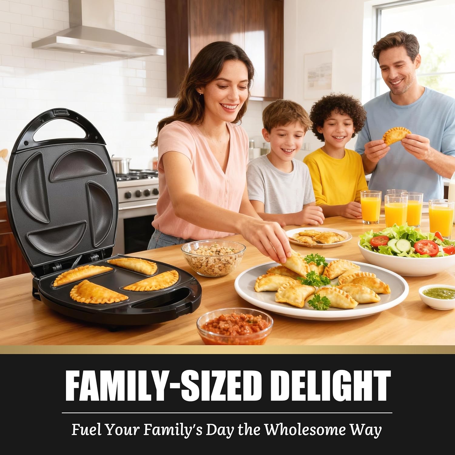 Electric Empanada Maker Machine with Press Mold,Large Dumpling Maker Press,Pierogi Maker Press Machine,Make 4 Psc of 6 Inches Large Empanadas,Jamaican Beef Patties,Calzones,Pocket Pies,Black