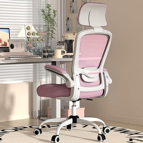 Mimoglad Office Chair, High Back Ergonomic Desk Chair with Adjustable Lumbar Support and Headrest, with flip-up Armrests for Guitar Playing, 5 Years Warranty (Modern, Orchid)