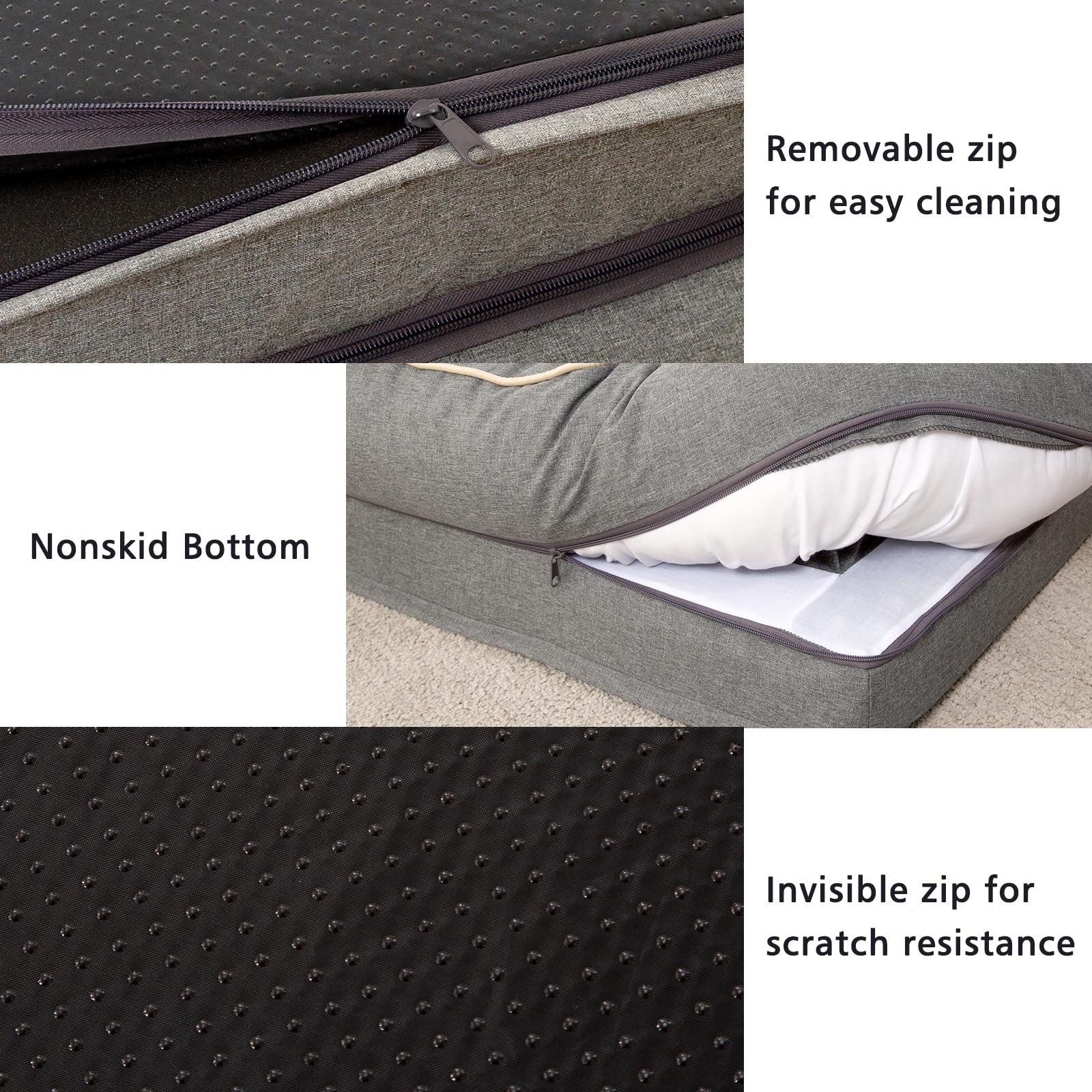 EMME Lettini per cani e cuccioli di piccola taglia, lavabili di medie dimensioni, 68,6 x 50,8 x 17,8 cm, divano impermeabile, schiuma ortopedica a forma di uovo, fodera in lino grigio rimovibile