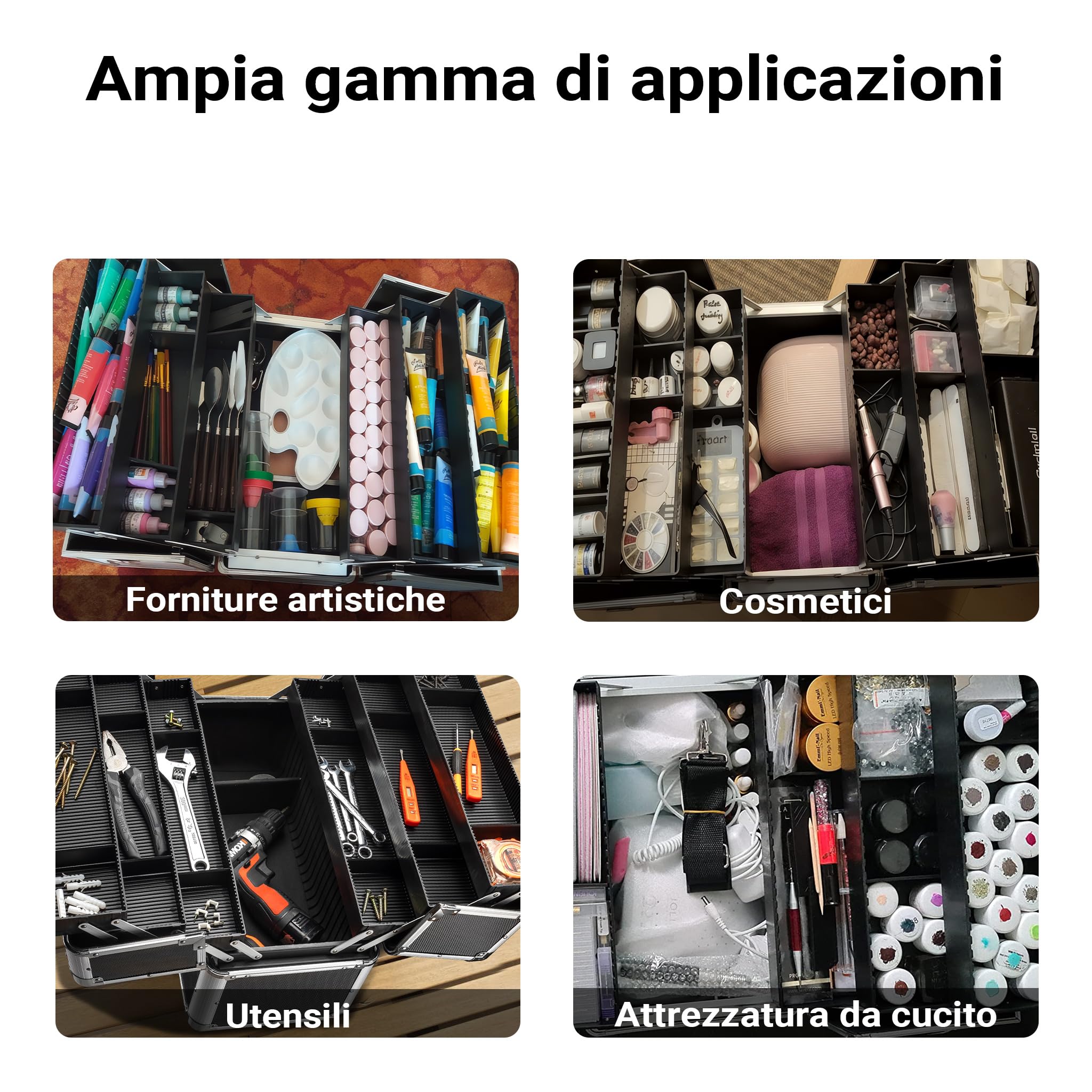 Wiltec Cassetta attrezzi vuota in alluminio con 2 chiavi, valigetta universale per attrezzi 45 x 32 x 22,5 cm, hobby, lavoro, cassetta portautensili con separatori,