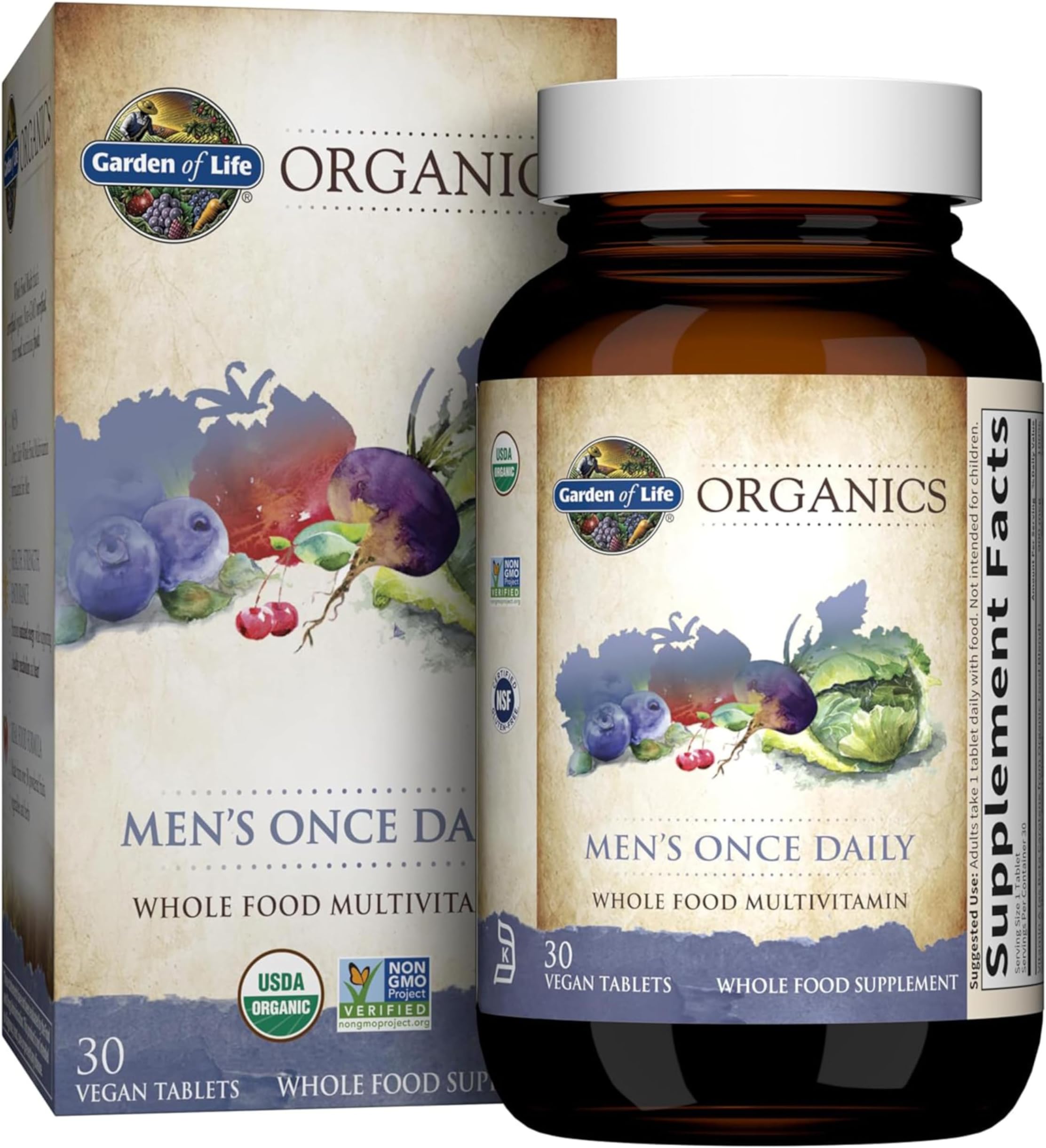 Multivitamin for Men - mykind Organic Men's Once Daily Whole Food Vitamin Supplement Tablets, Vegan, 30 Count