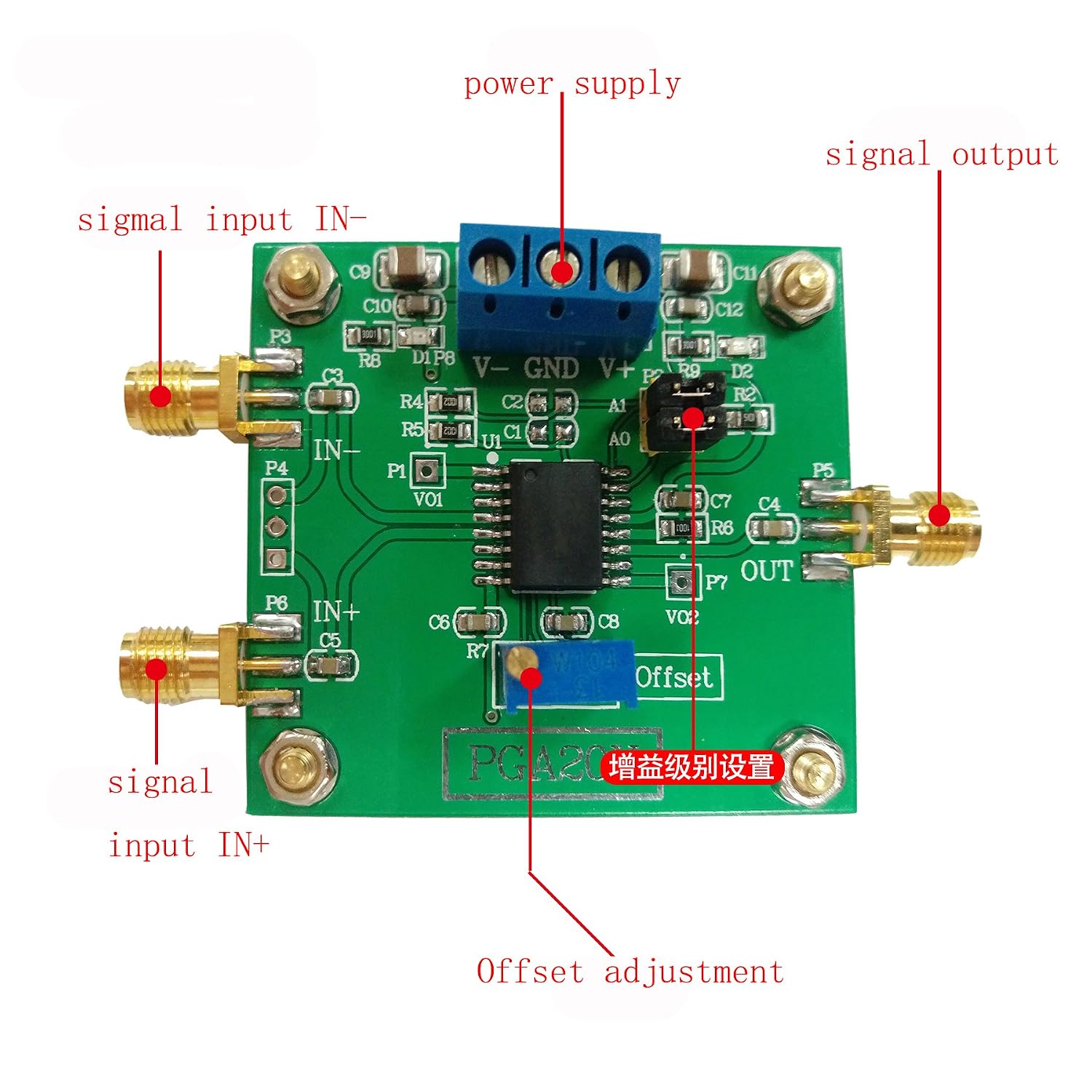 1 pc PGA205 Module CNC gain Amplifier PGA204 Instrumentation Amplifier Offset Adjustable Low Offset