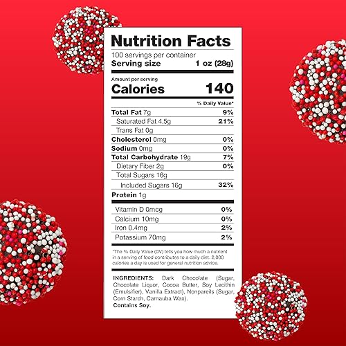 Miniatura 6 de Caramelos para el día de San Valentín  Caramelos de chocolate oscuro Nonpareils, rojo y blanco, paquete a granel de 2 libras