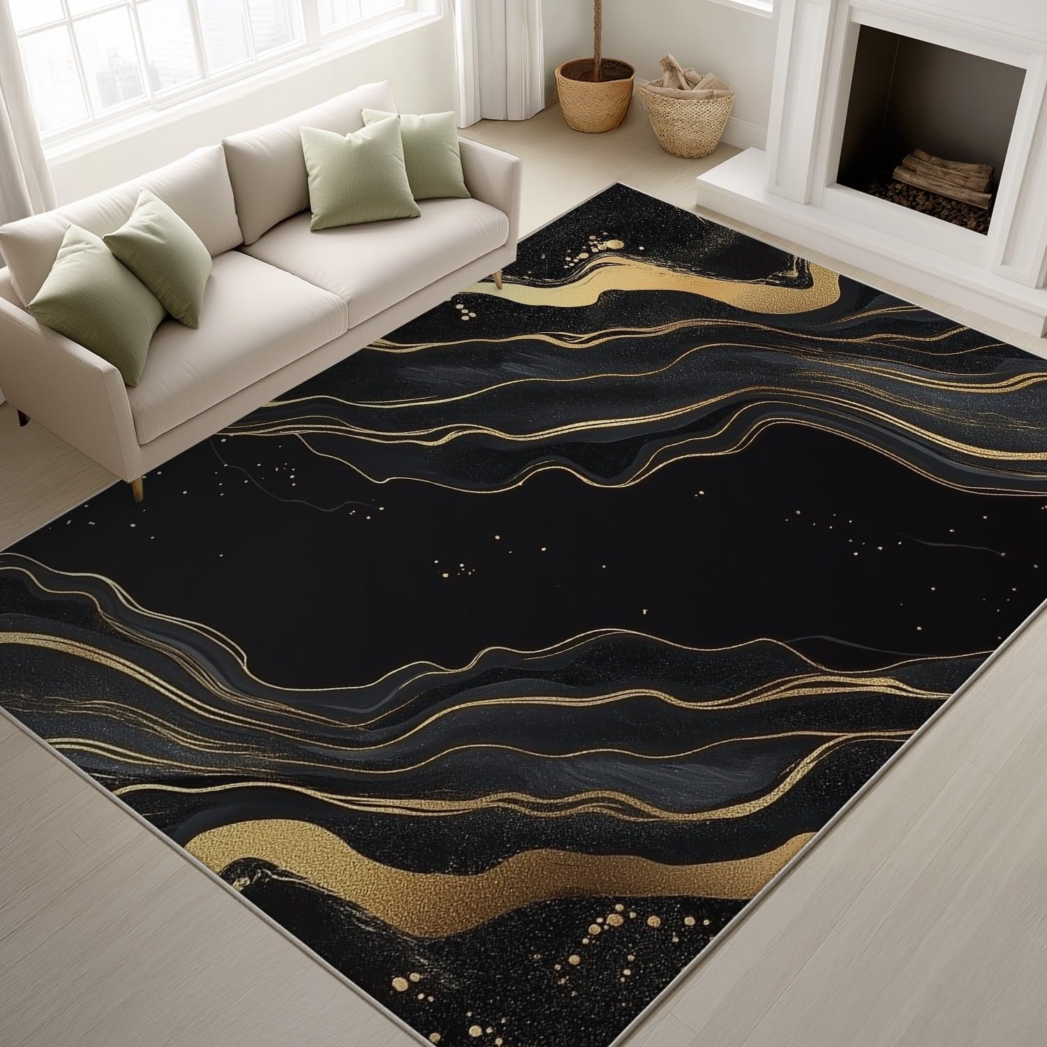 Tapis de passage couloir or noir 80x120cm abstrait