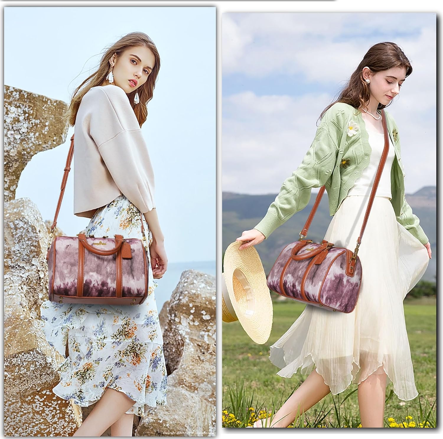 Angel Kiss Women Satchel Purses and Handbags Vegan Leather Boston Barrel Bag Top Handle Shoulder Purse with Crossbody Strap | Vegan Leather, Top Handle, Crossbody Strap - Image 8